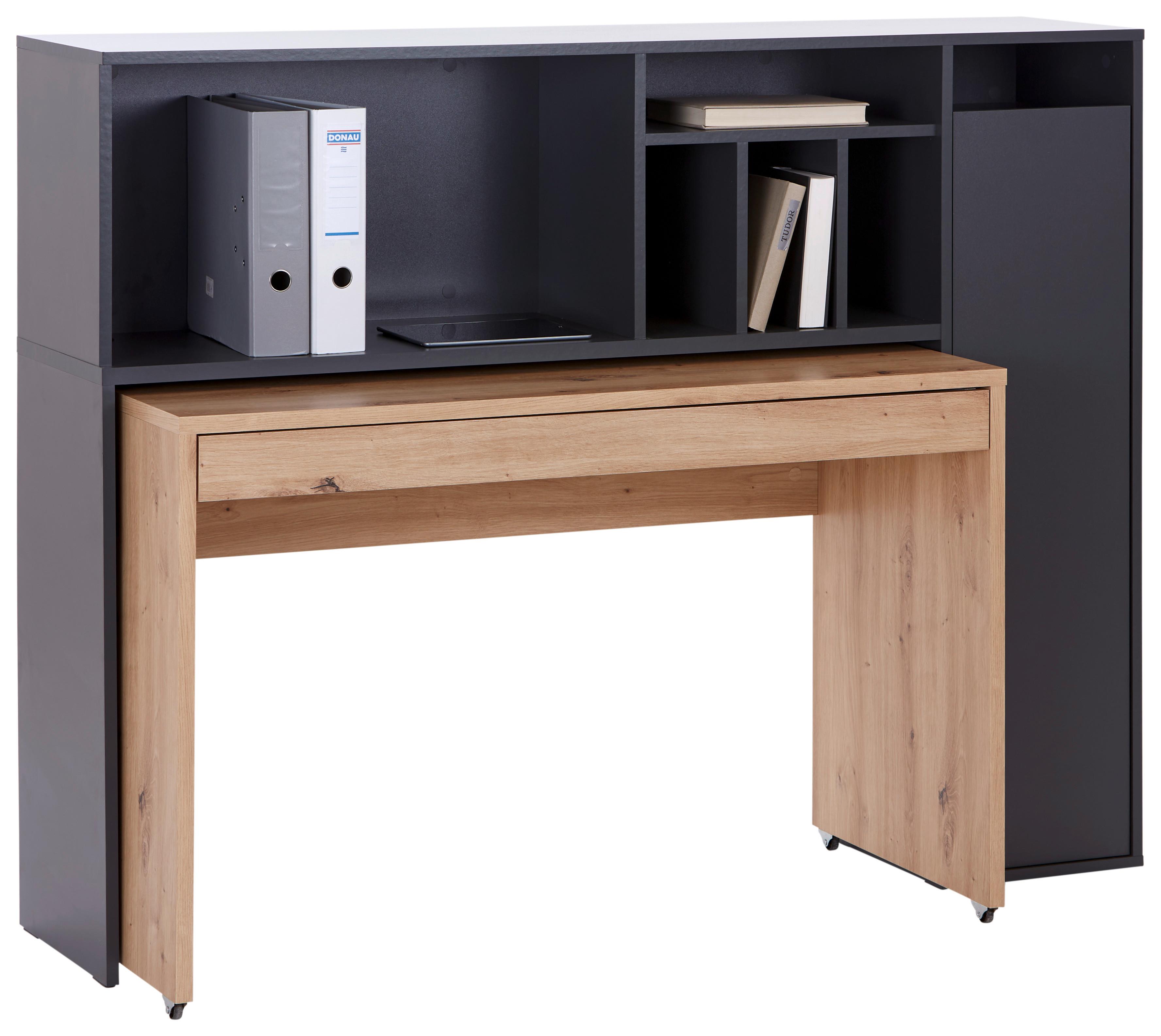 Schreibtisch mit Stauraum B: 150 cm Anthrazit/Eiche Dekor - Anthrazit/Eiche Artisan, MODERN, Holzwerkstoff (150/118,7/52,8cm)