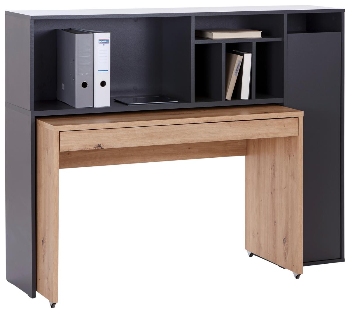 Schreibtisch mit Stauraum B: 150 cm Anthrazit/Eiche Dekor - Anthrazit/Eiche Artisan, MODERN, Holzwerkstoff (150/118,7/52,8cm)