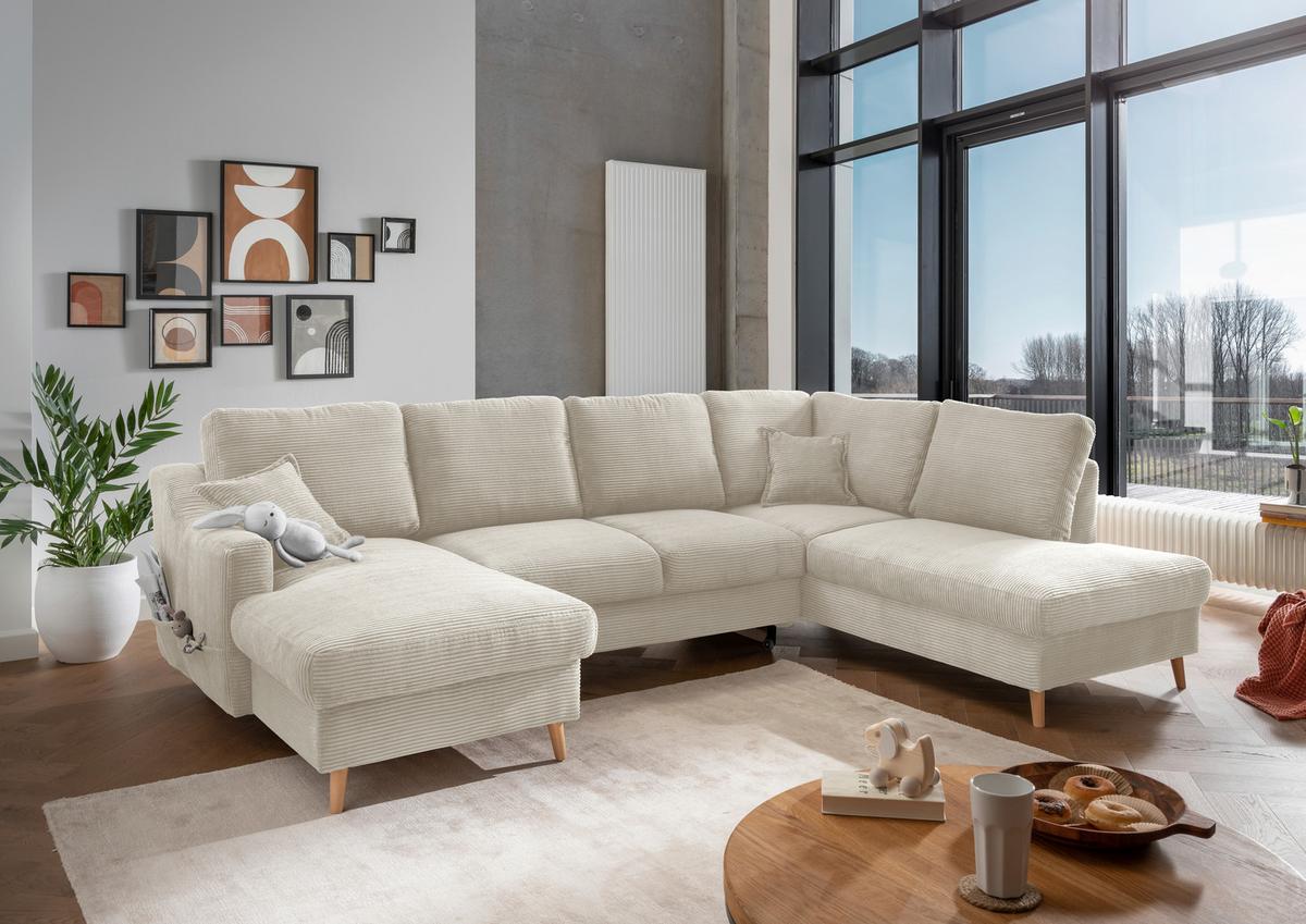 Wohnlandschaft Valentina Mit Schlaffunktion Beige - Beige/Naturfarben, KONVENTIONELL, Textil (150/301/200cm) - P & B