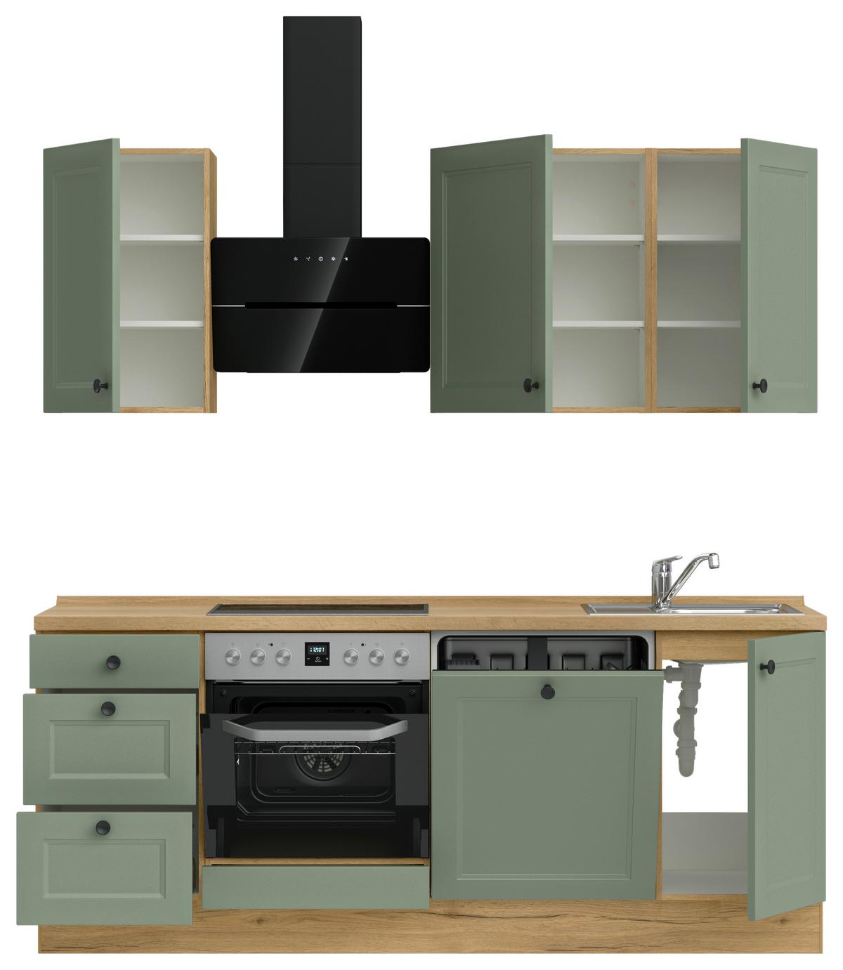 Kuchyňská linka 210 cm, rákosová / dub sierra - barvy dubu/černá, Moderní, kov/kompozitní dřevo (210cm) - Nobilia