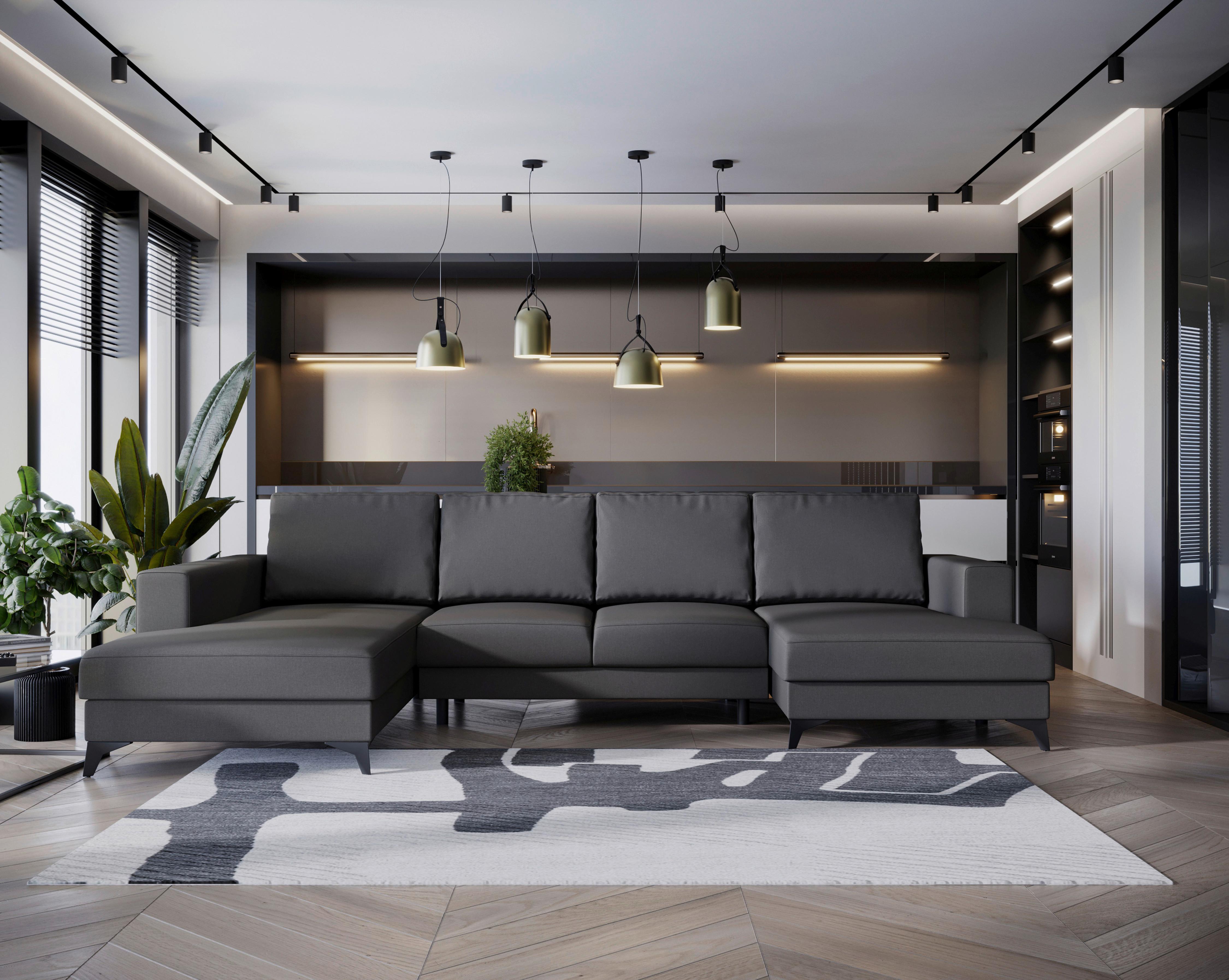 Harvey U Grau U: 190x339x156 Cm - Schwarz/Grau, Design, Textil (190/339/156cm) - Livetastic