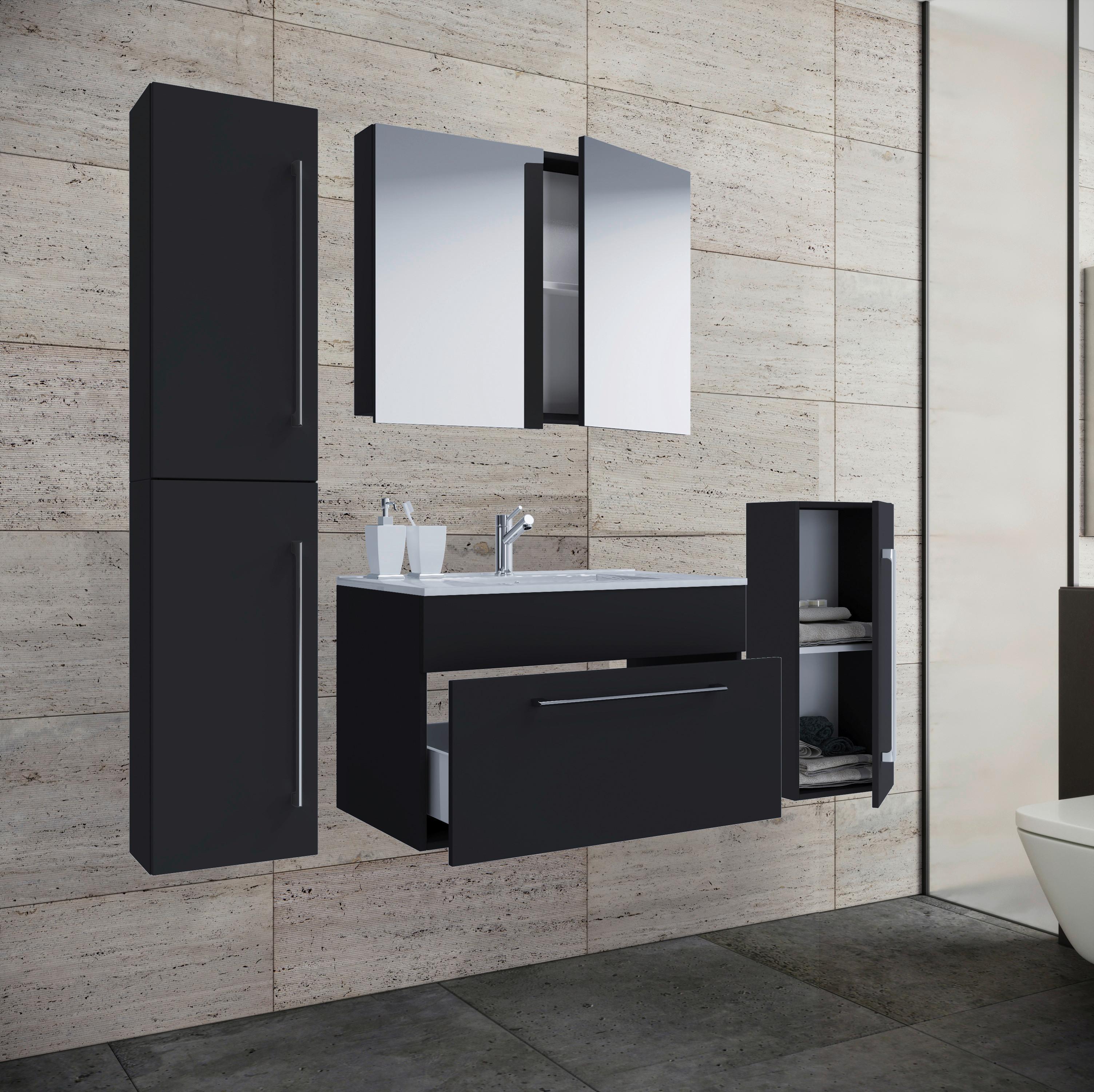 Badezimmer Badinos 5-Teilig Schwarz B: 126 cm - Schwarz/Weiß, MODERN, Keramik/Holzwerkstoff (126cm) - MID.YOU