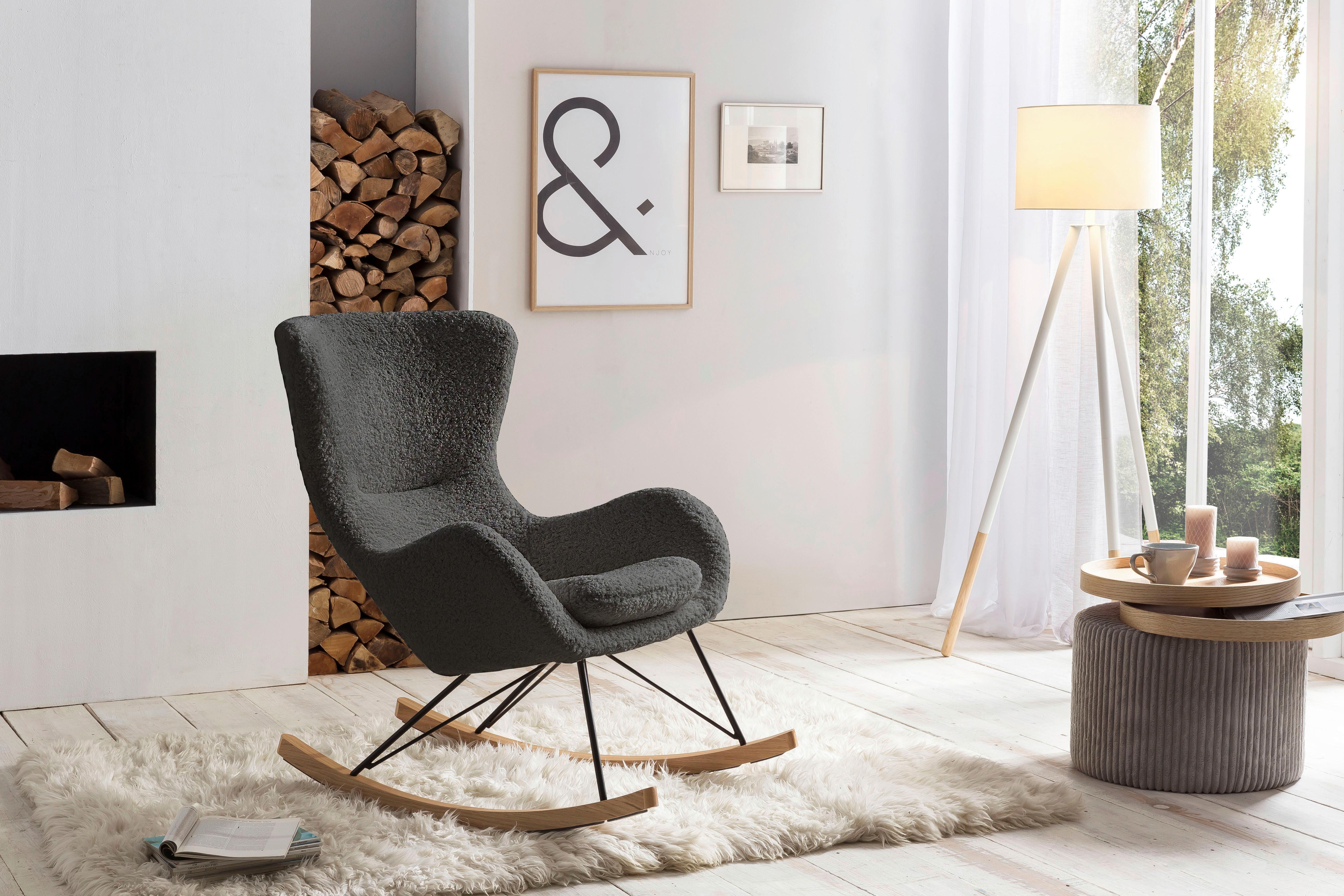 Schaukelstuhl Dunkelgrau B: 75 Cm - Eichefarben/Dunkelgrau, MODERN, Textil/Metall (75/106/102cm) - Livetastic