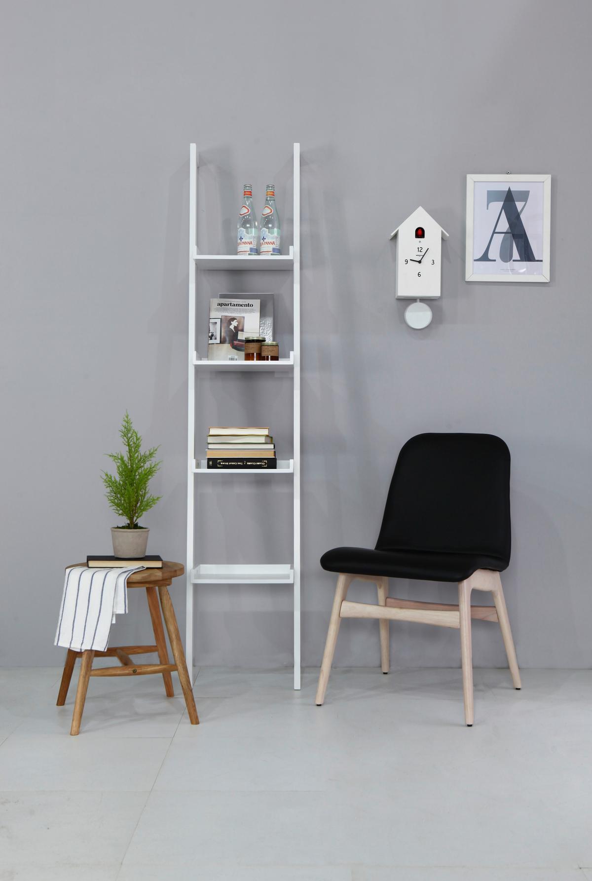 Rebríkový regál WALL biely - biela, Trend, kompozitné drevo (36,5/180/32cm) - Livetastic