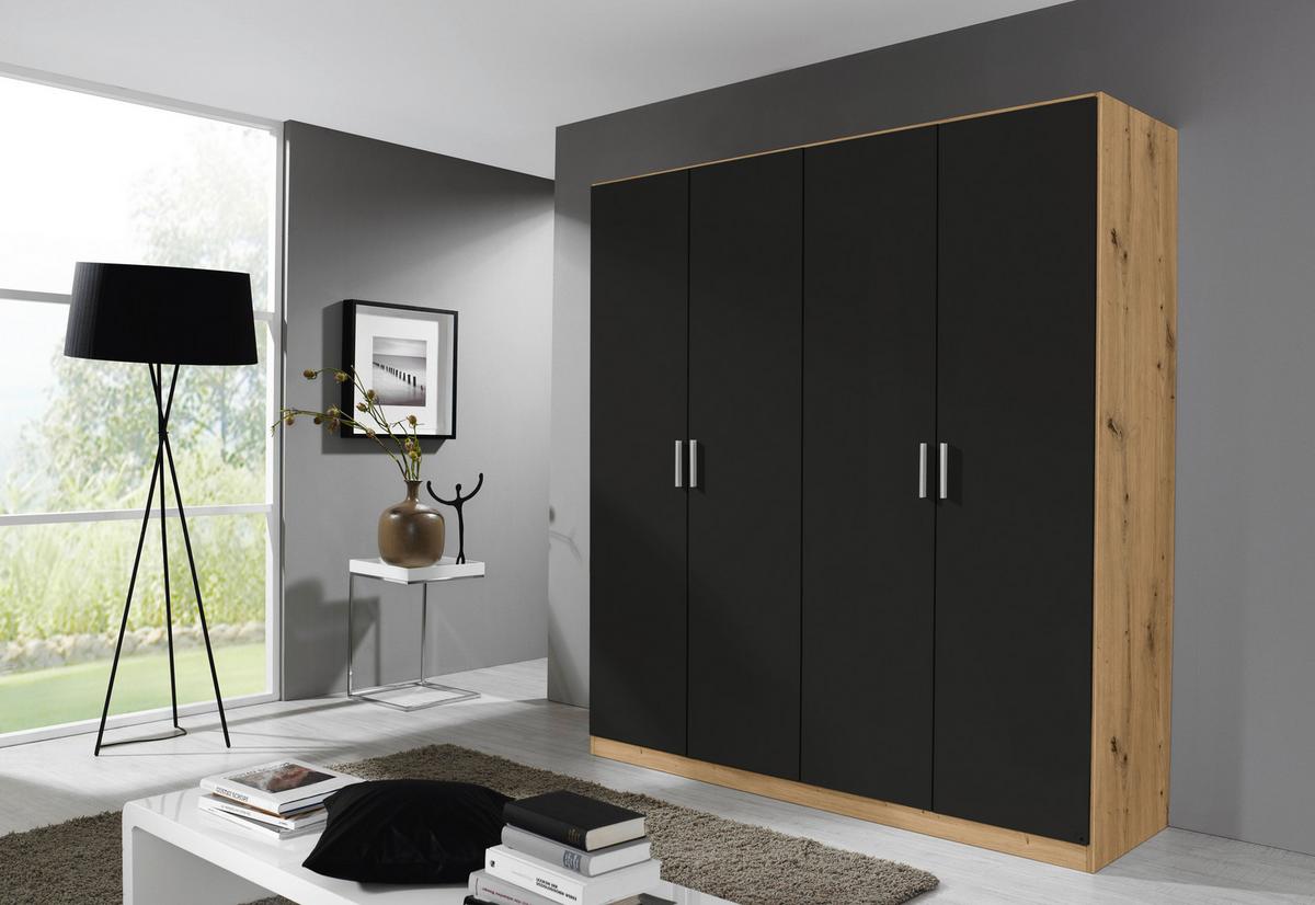 Skriňa s otočnými dverami dub Artisan/sivá 181cm - sivá/chrómová, Modern, kompozitné drevo/plast (181/197/54cm) - Rauch Möbel