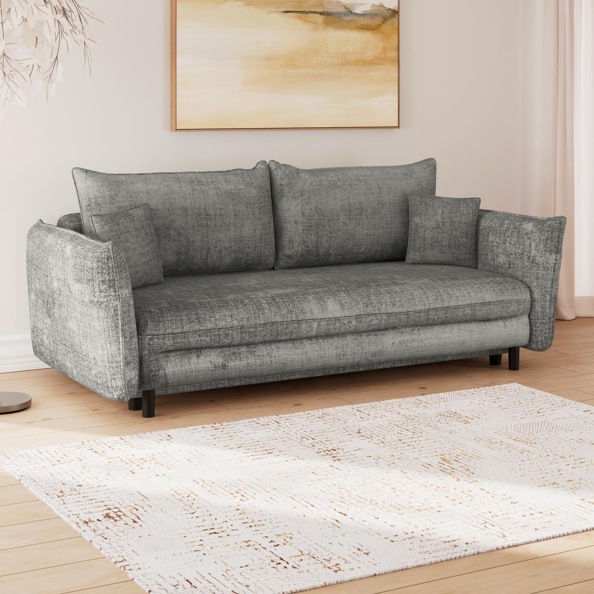 Schlafsofa Kairo Grau, Lf: ca. 190x150cm - Schwarz/Grau, ROMANTIK / LANDHAUS, Holz/Kunststoff (230/90/115cm) - James Wood