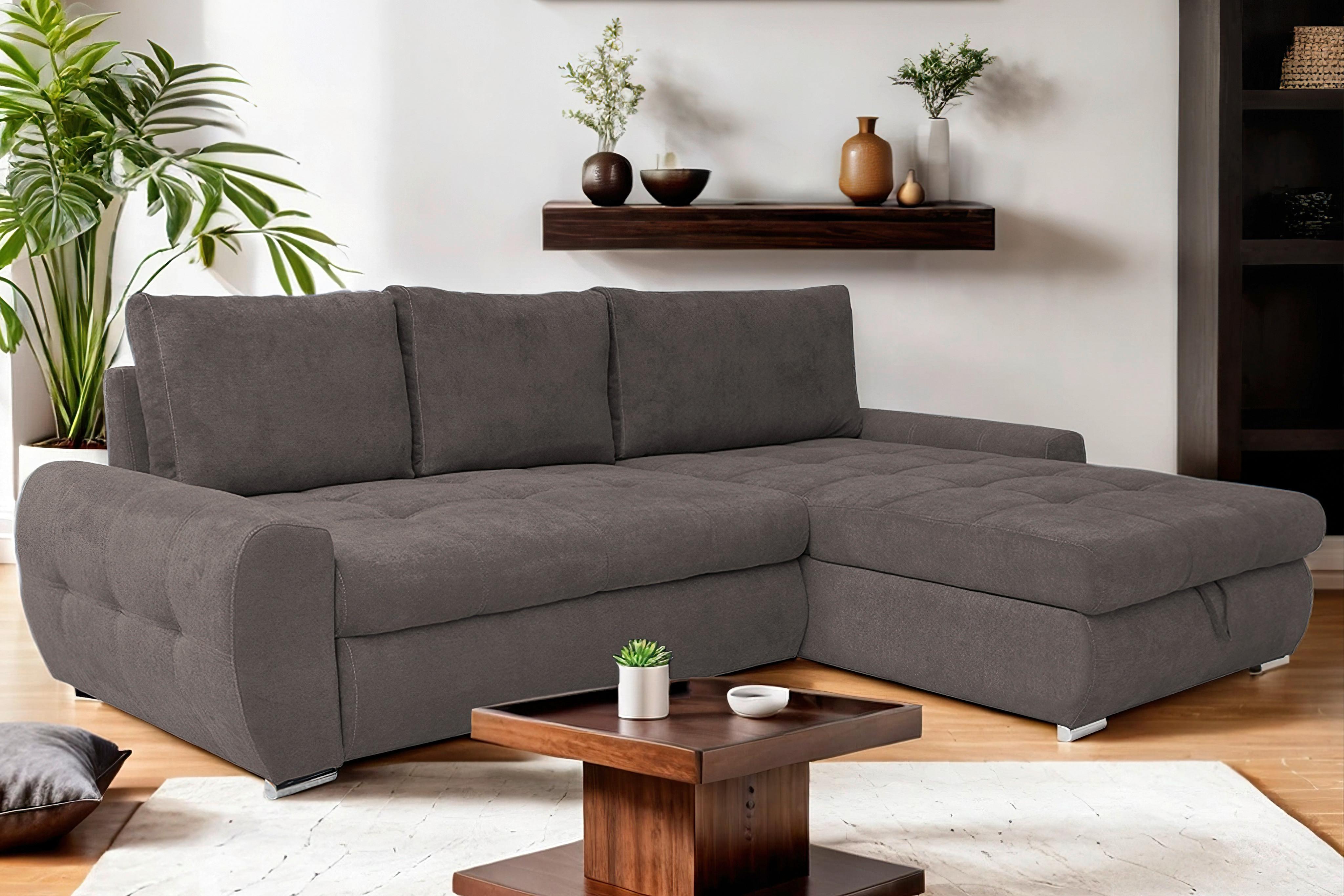 Ecksofa Mit Schlaffunktion Solar Braun 277x175 Cm - Chromfarben/Braun, Design, Textil (277/175cm) - Livetastic