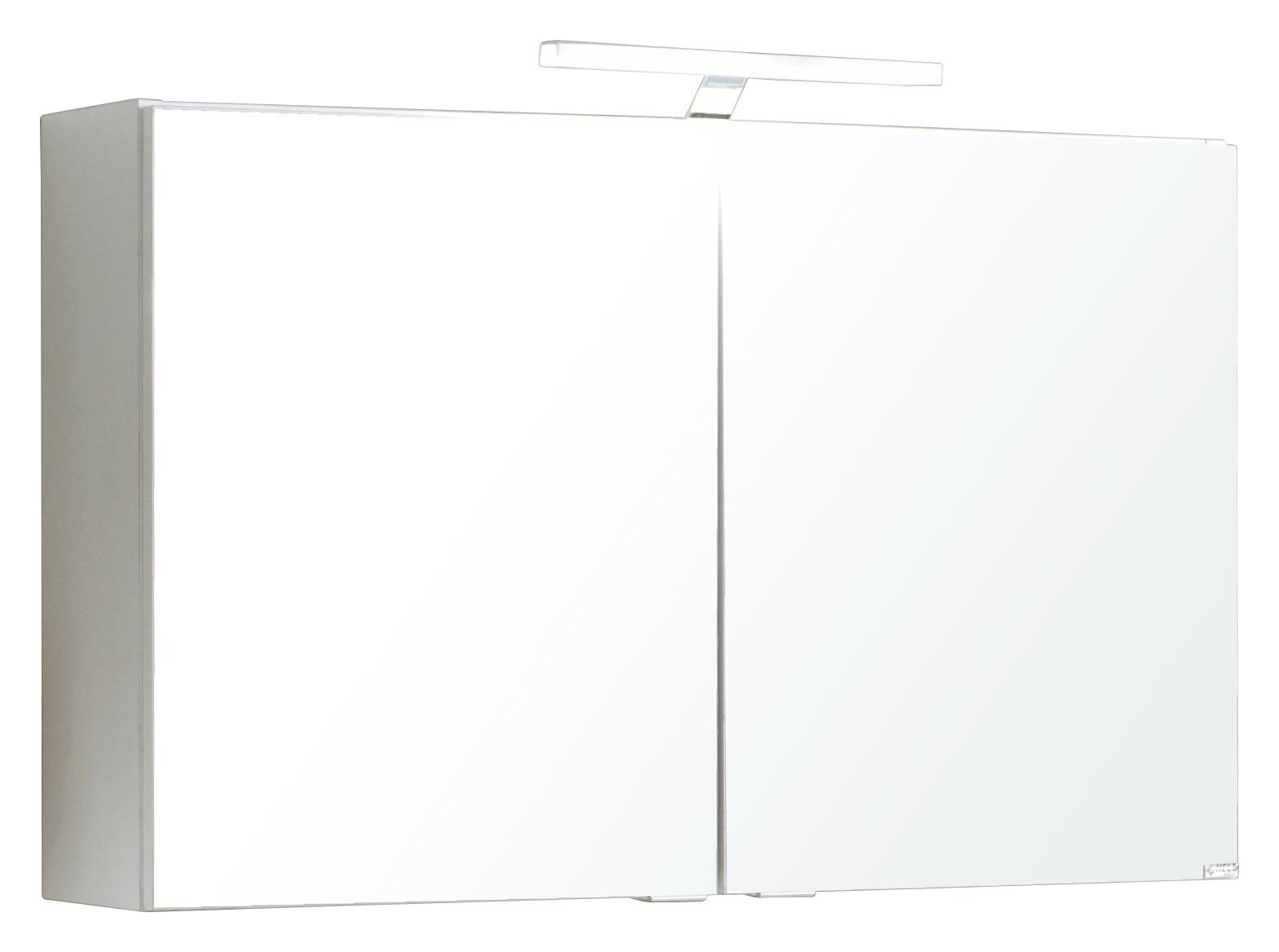Badmöbel-Set 3-Tlg. inkl. LED Siena B: 80cm, Weiß - Weiß/Silbereichenfarben, MODERN, Holzwerkstoff/Stein (80cm) - Held