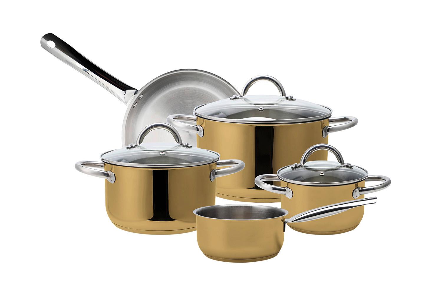 Echtwerk Kochtopfset 8-Tlg. Edelstahl Dampfablass - Goldfarben, Basics, Glas/Metall - Echtwerk