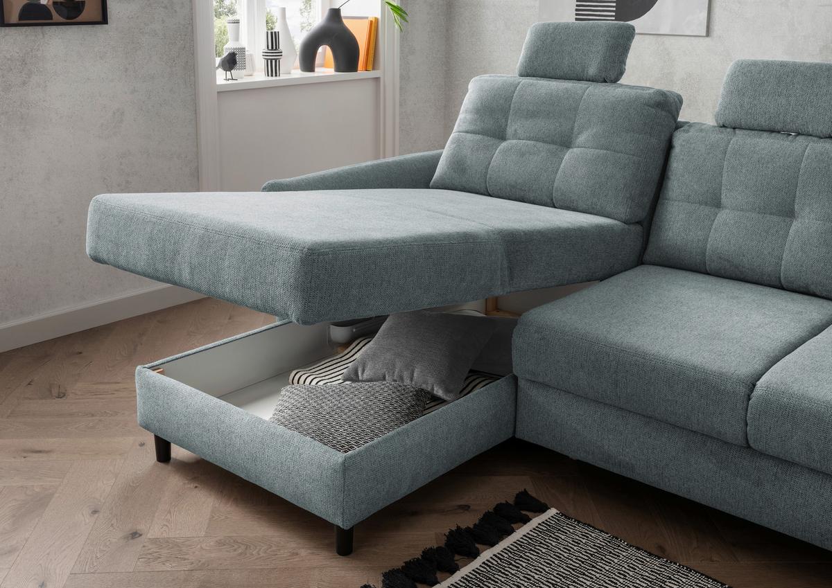 Ecksofa Brizzini Mintgrau S: 176/250-280 cm - Mintgrau/Blau, MODERN, Holz/Textil (176/250-280cm) - Livetastic