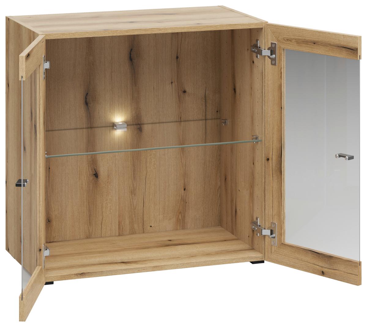 Vitrine 2 Türen, B: 64 cm Sixty-Four, Eichefarben - Eichefarben/Schwarz, Trend, Glas/Holzwerkstoff (64/64/35cm)