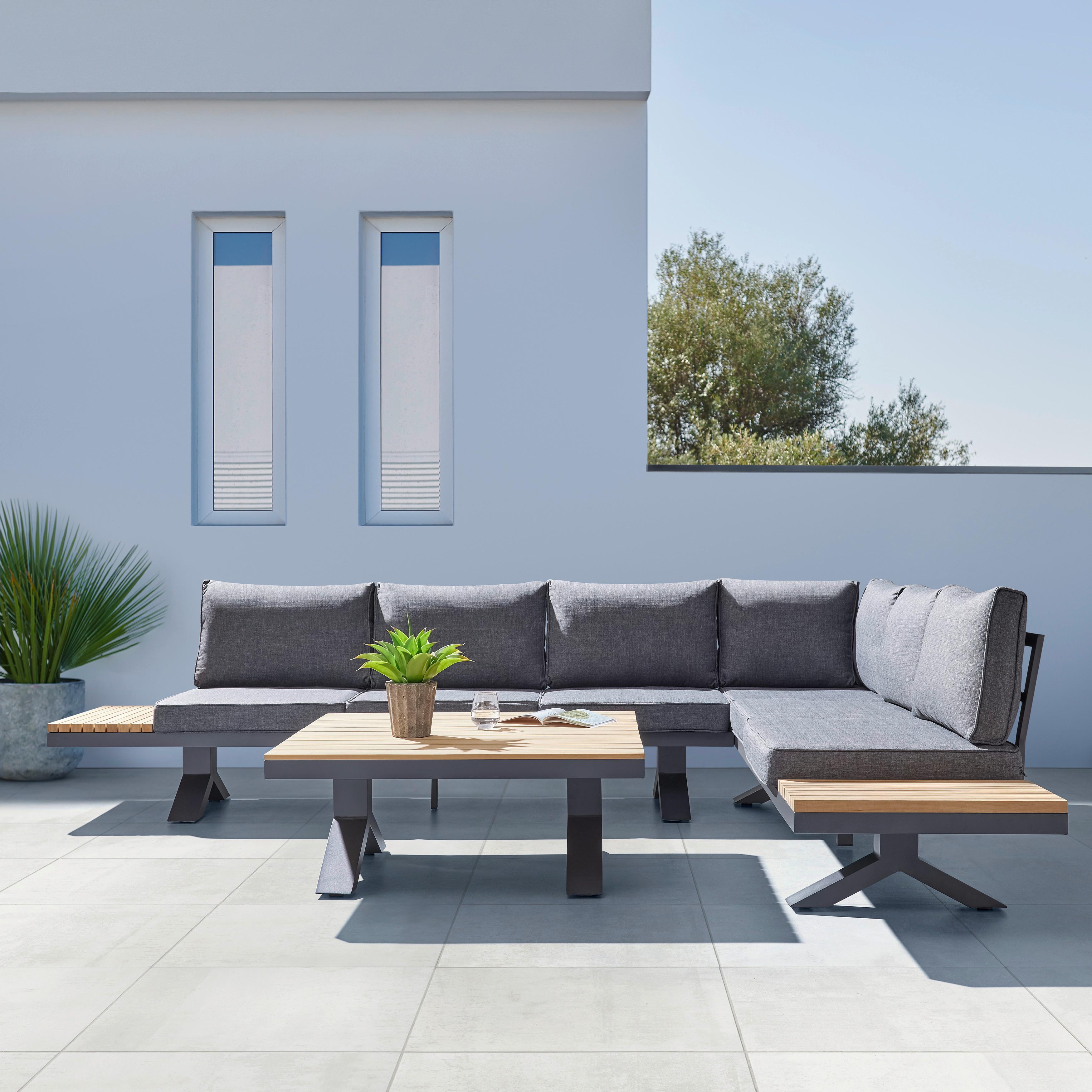 Zahradní Sedací Souprava Andreja - tmavě šedá, Moderní, kov/dřevo - Bessagi Garden