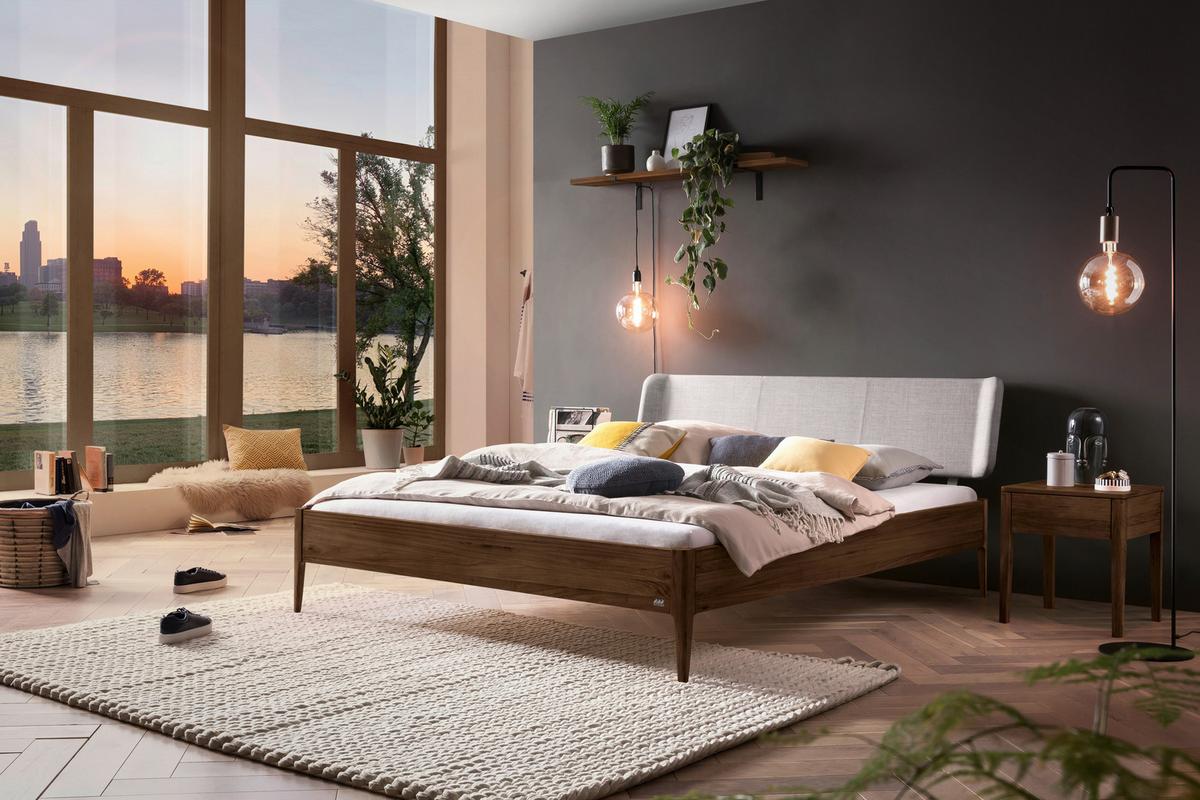 Bett Pienza Nussbaumfarben 140x200 Cm - Nussbaumfarben/Hellgrau, MODERN, Holz/Textil (140/200cm) - Hasena