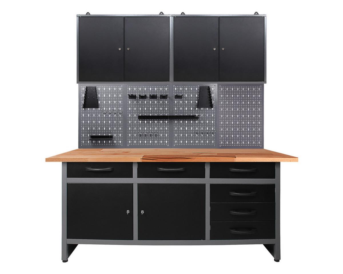 Werkbank-set Karsten B: 160 Cm Anhrazit/grau - Anthrazit/Grau, Basics, Holz/Metall (160/205/60cm)