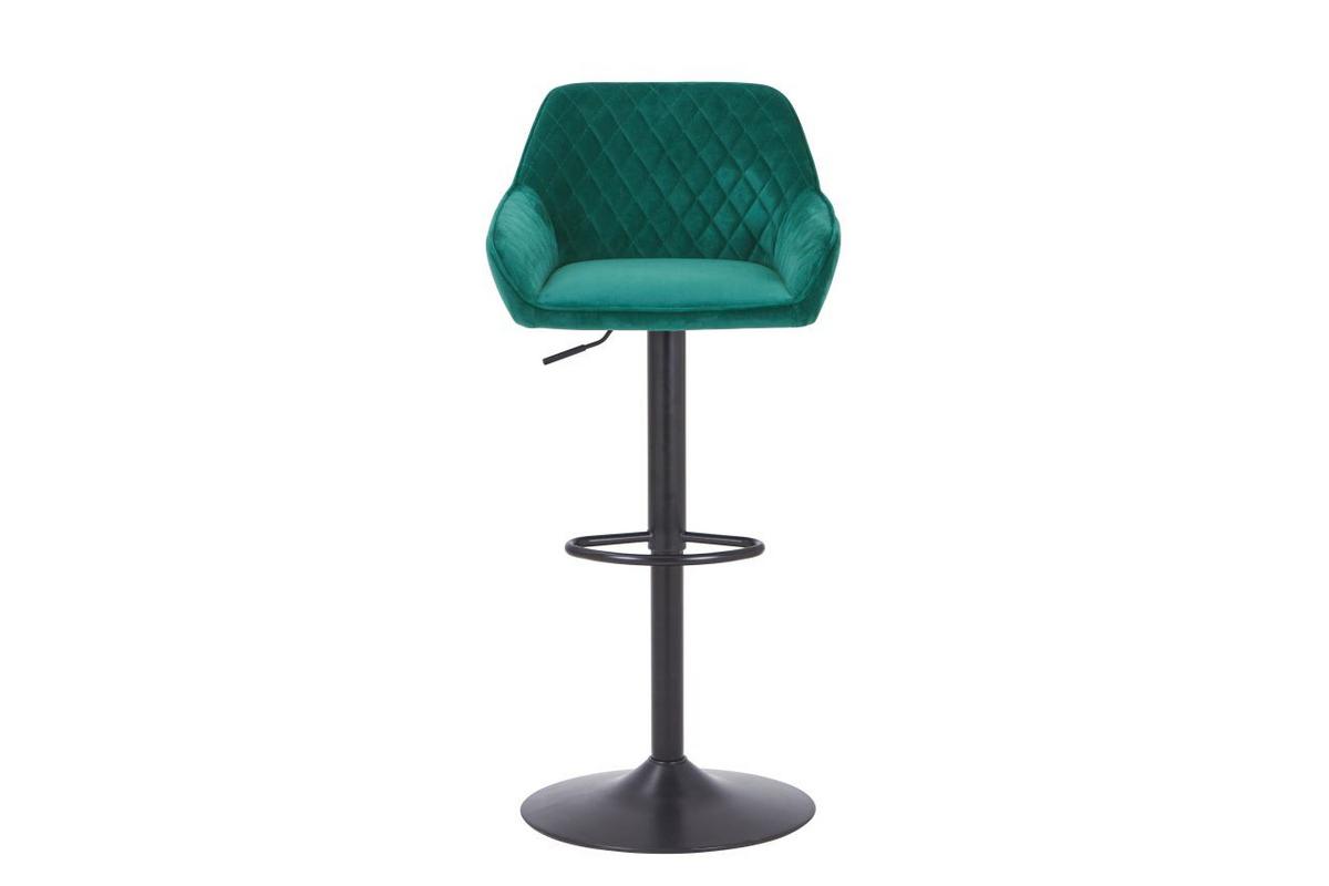 Barhocker Adriano, Samt Grün höhenverstellbar, B: 53,5 cm - Schwarz/Grün, MODERN, Textil/Metall (53,5/108/53cm) - Livetastic