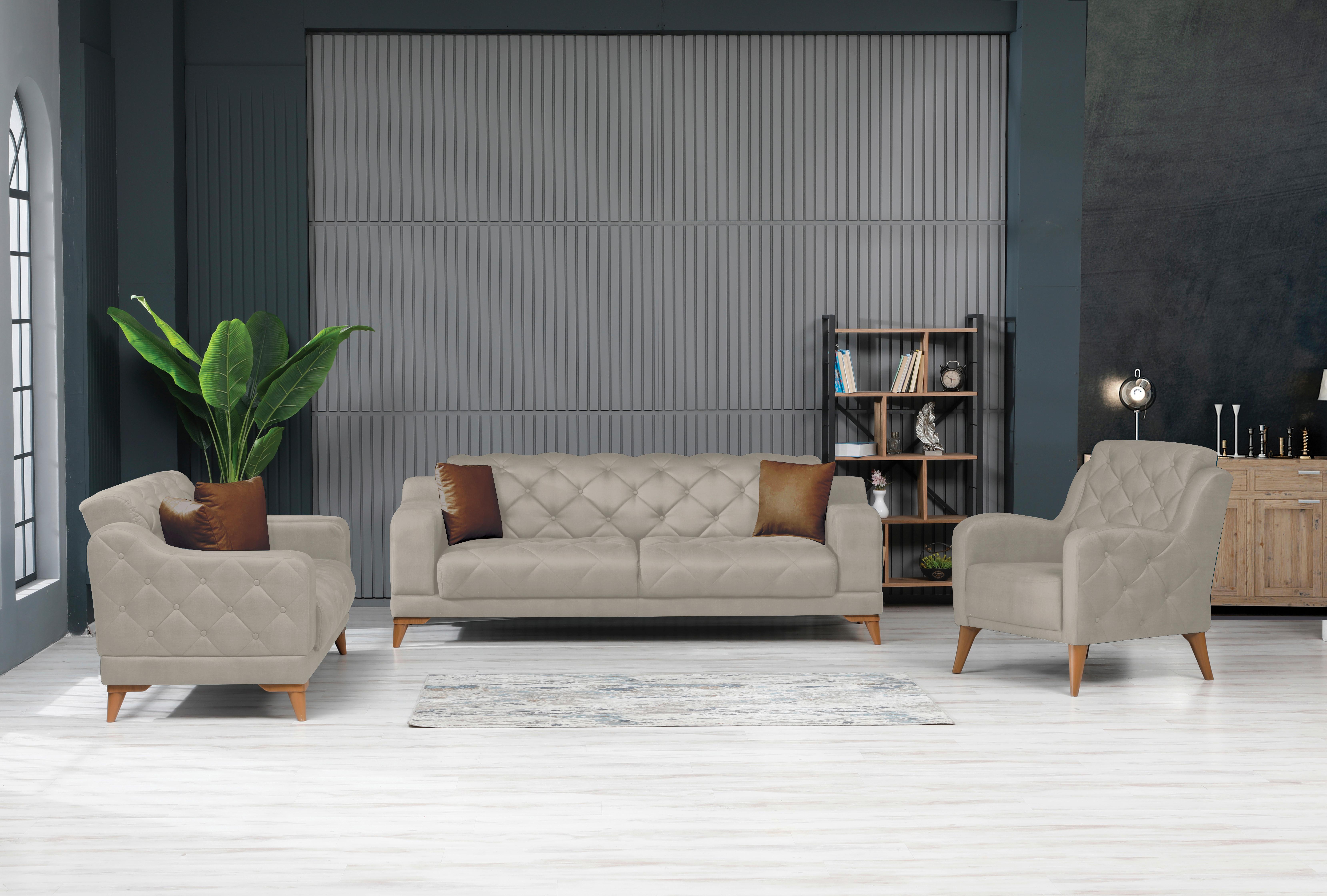 2-Sitzer-Sofa Leton Mit Schlaffunktion Webstoff Sand - Sandfarben/Hellbraun, Design, Textil (164/71/94cm) - Livetastic