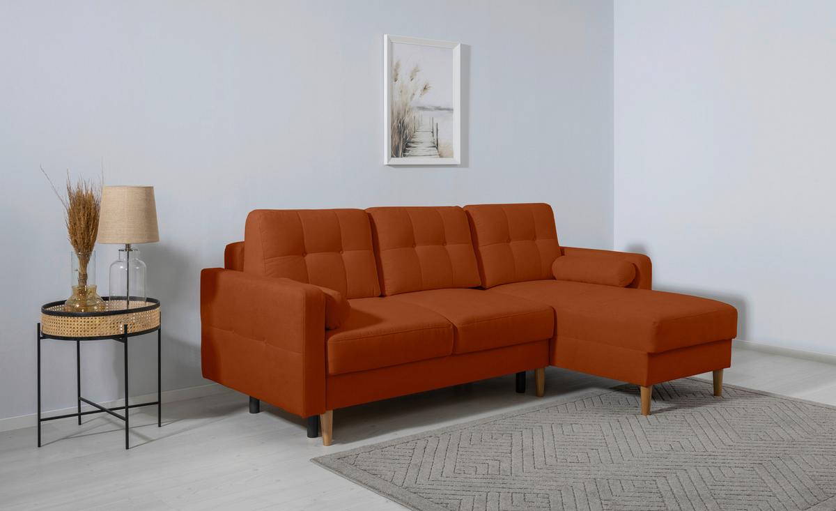 Ecksofa Noret Terracotta S: 223x157 Cm - Buchefarben/Terracotta, Design, Textil (223/157cm) - MID.YOU