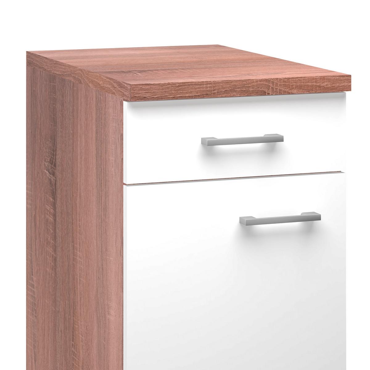 Küchenunterschrank Samoa B: 40 cm Weiß/Eiche Dekor mit Lade - Weiß/Sonoma Eiche, KONVENTIONELL, Holzwerkstoff (40/85/57cm)