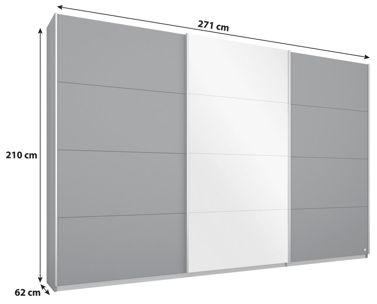 Schwebetürenschrank mit Spiegel B: 271 cm Miami, Grau Metallic - Grau, MODERN, Holzwerkstoff (271/210/62cm) - Luca Bessoni