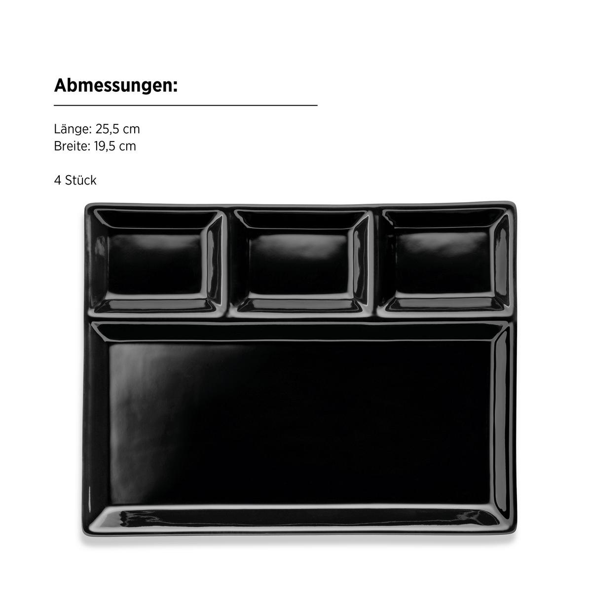 Tellerset 4-Teilig Keramik, Schwarz, Glänzend - Schwarz, Basics, Keramik (25,5/2,5/19,5cm) - Mäser