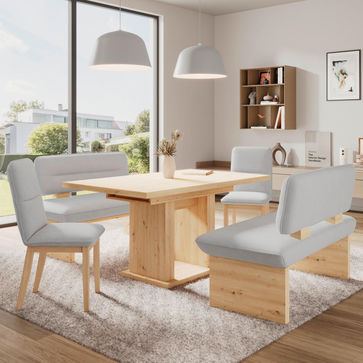 Sitzbank Beluna II Webstoff beige, B: 120cm - Eichefarben/Beige, KONVENTIONELL, Holzwerkstoff/Textil (120/87/67cm) - James Wood