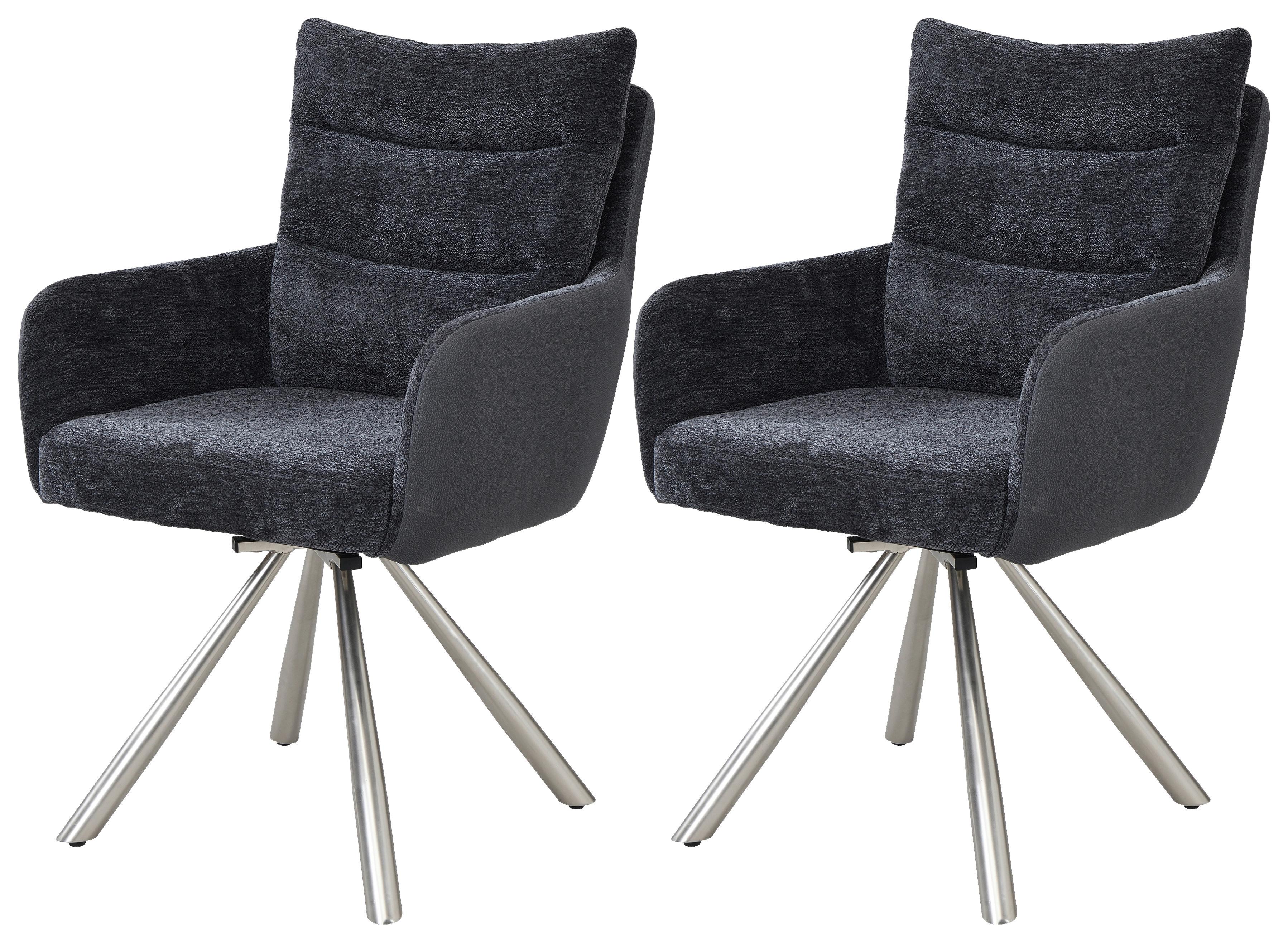 Armlehnstuhl-Set Enid Webstoff Anthrazit, B: 60 cm - Anthrazit/Nickelfarben, KONVENTIONELL, Textil/Metall (60/92/65cm) - Livetastic