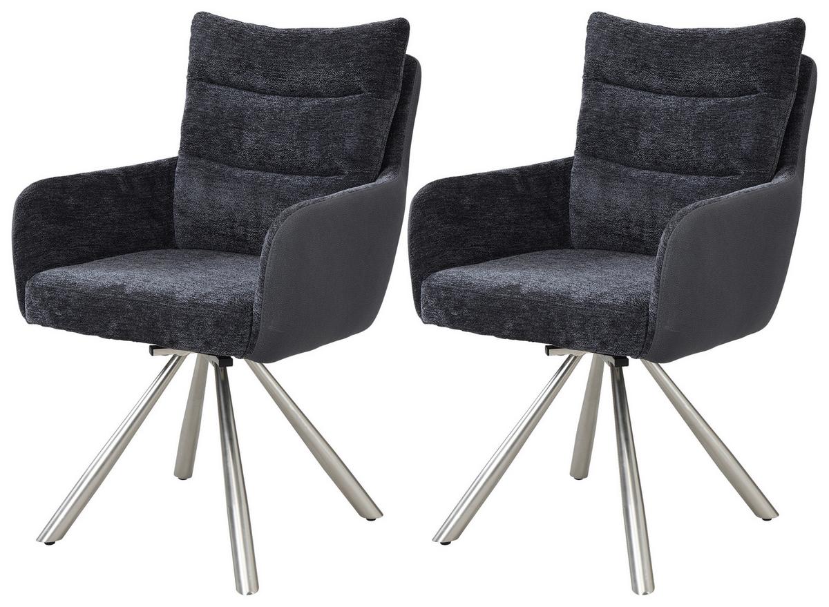 Armlehnstuhl-set Enid Webstoff Anthrazit, B: 60 Cm - Anthrazit/Nickelfarben, KONVENTIONELL, Textil/Metall (60/92/65cm) - Livetastic