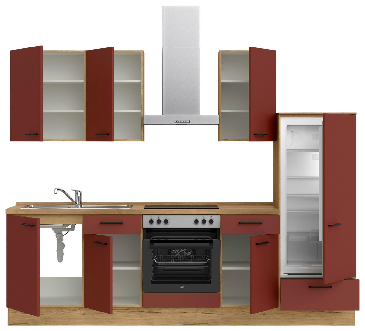 Küchenleerblock Easytouch Low-Line, L6 Rechts - Eichefarben/Rot, MODERN, Holzwerkstoff (270cm) - Nobilia