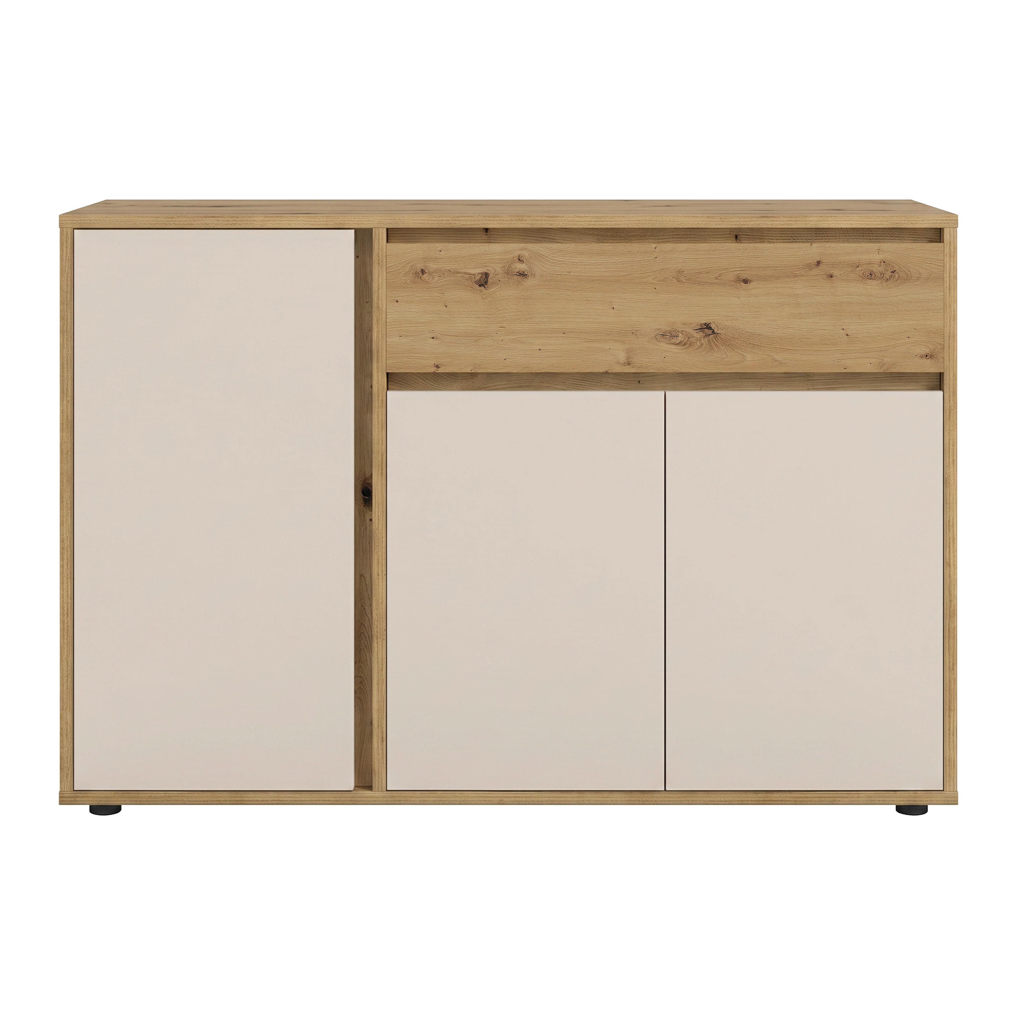 Sideboard Caneva Eiche Artisan/Kaschmir B:128cm - Kaschmir/Schwarz, MODERN, Holzwerkstoff (128/86/40,3cm)