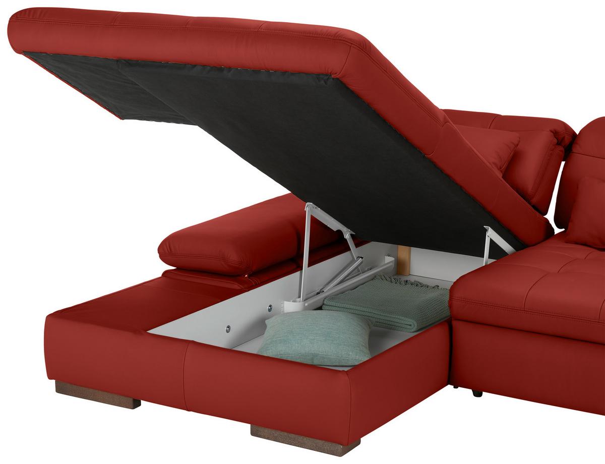 Rohová sedačka SANFINO, ľavá, červená pravá koža - chrómová/červená, Konventionell, kov/koža (199/79-96/305cm) - Premium Living