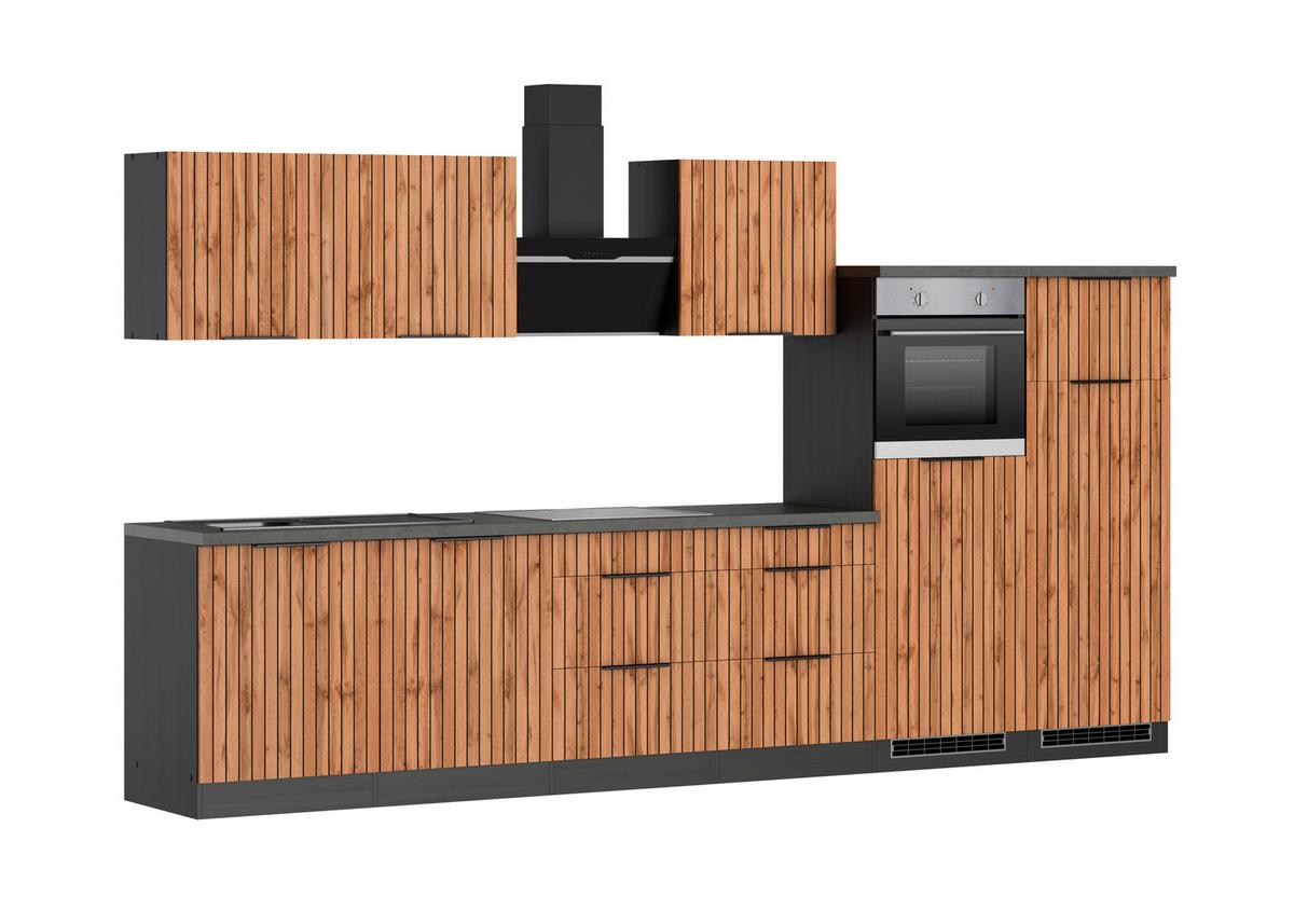 Küchenblock Liverpool Graphit/eiche Dekor B: 360 Cm - Schieferfarben/Eiche Wotan, Basics, Holzwerkstoff (360cm) - Held