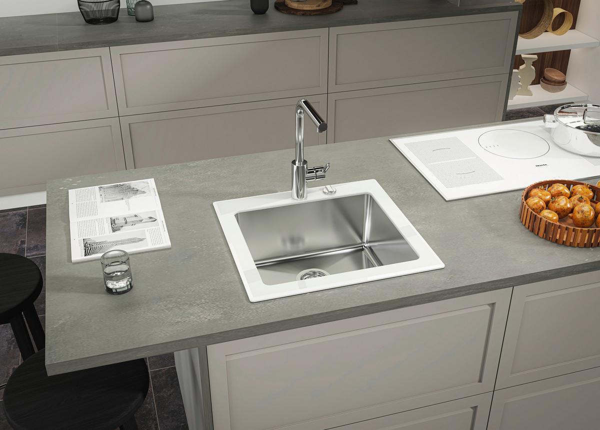 Spüle Respekta Edelstahl/glas Bxt: 55x53 Cm - Weiß, Trend, Glas/Metall (55/21/53cm) - Respekta