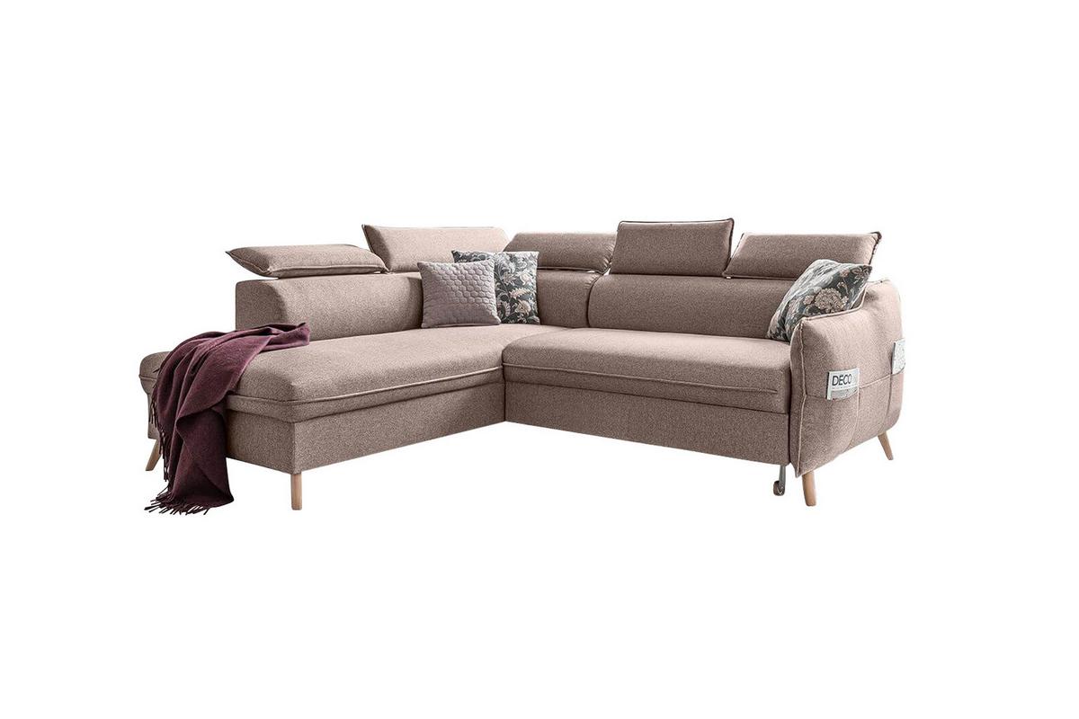 Rozkladacia sedačka Simone, ľavé prevedenie - prírodná farba/béžová, Modern, drevo/textil (253/82/95/208cm)