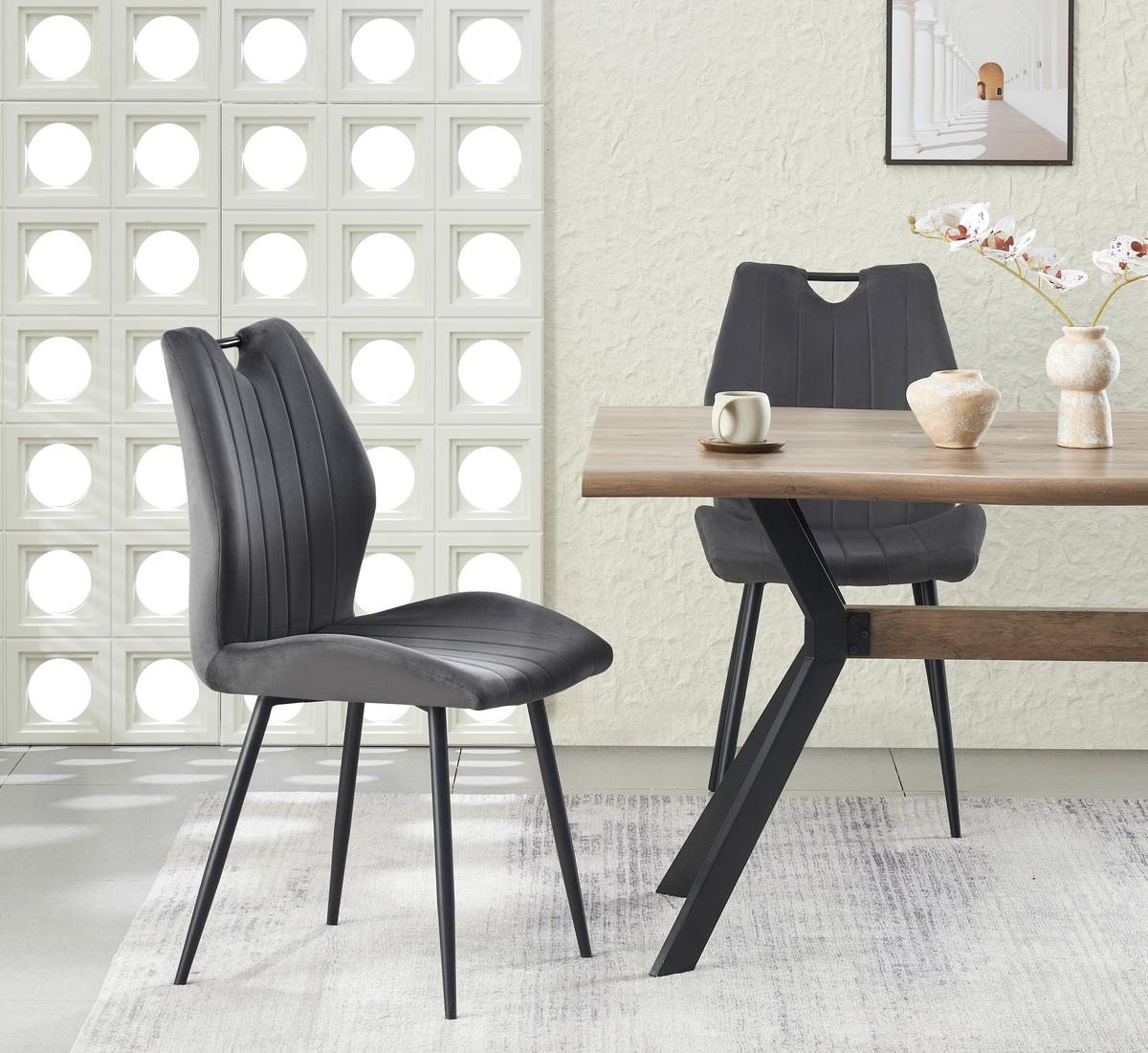 Stuhl-Set Christin Anthrazit B: 52 cm - Anthrazit/Schwarz, MODERN, Textil/Metall (52/75/58cm) - MID.YOU