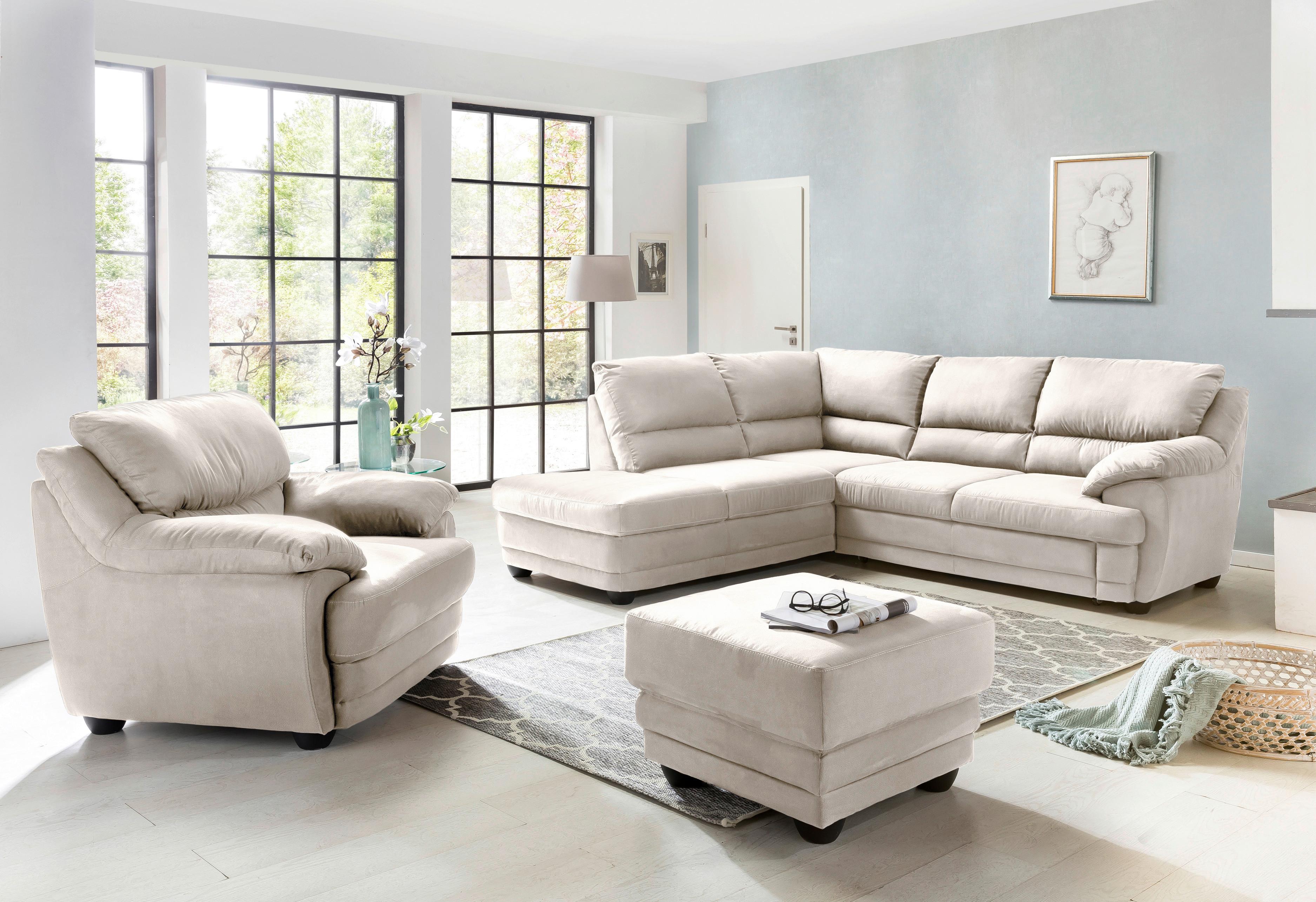 Ecksofa Mit Schlaffunktion Nebolo Sandfarben - Sandfarben/Schwarz, Design, Textil (225/245cm) - Livetastic