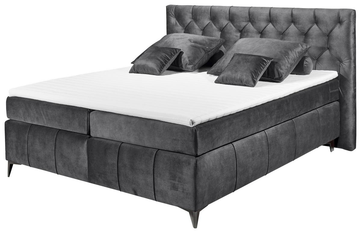 Boxspring postel Pembroke, 180x200, antracitová - černá/antracitová, Basics, kompozitní dřevo/textil (180/200cm) - MID.YOU
