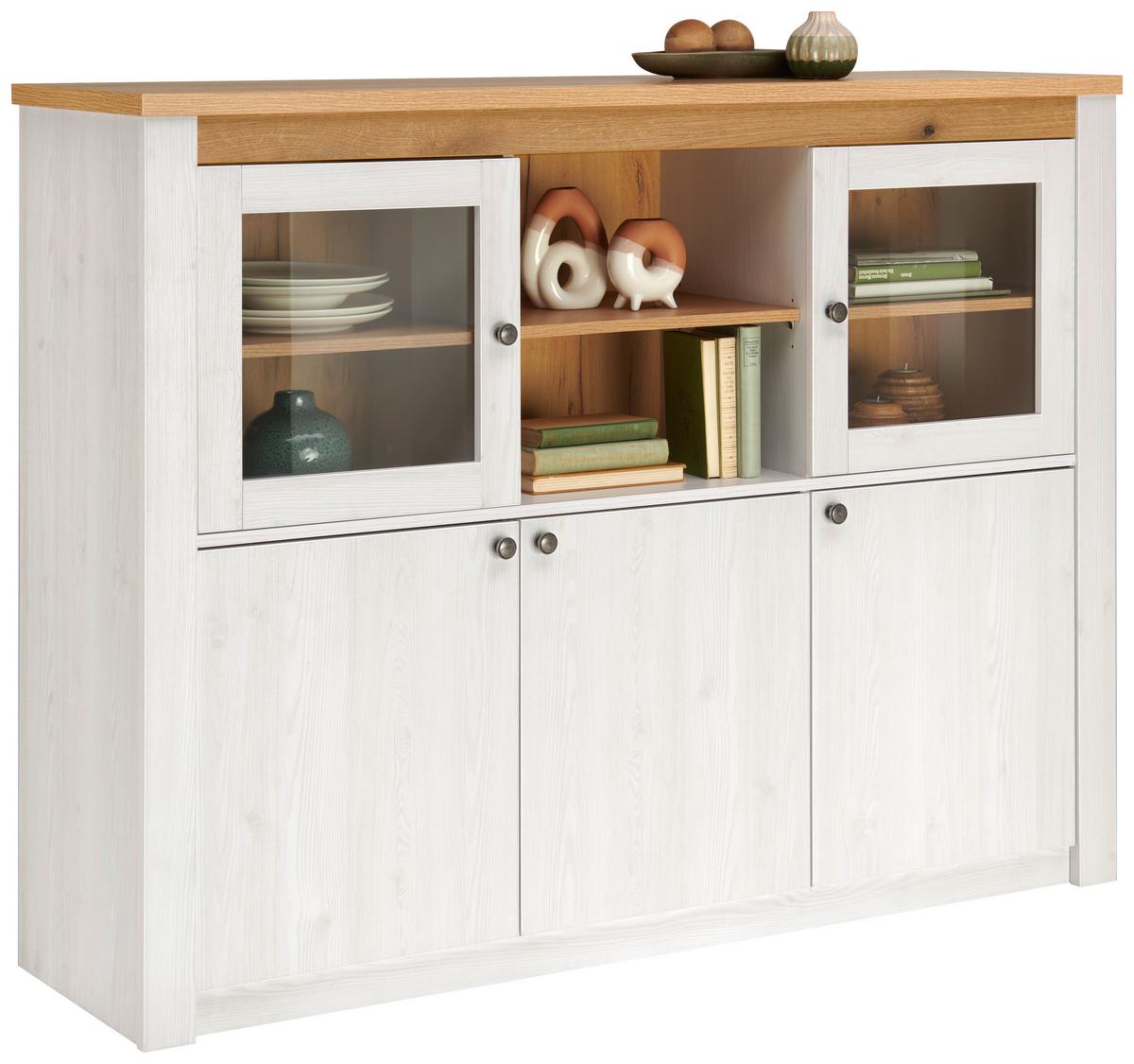 Vitrine Rovigio Weiß, Lärche Dekor B: 155 Cm - Lärchefarben/Weiß, KONVENTIONELL, Glas/Holzwerkstoff (155/118/42cm) - Landscape