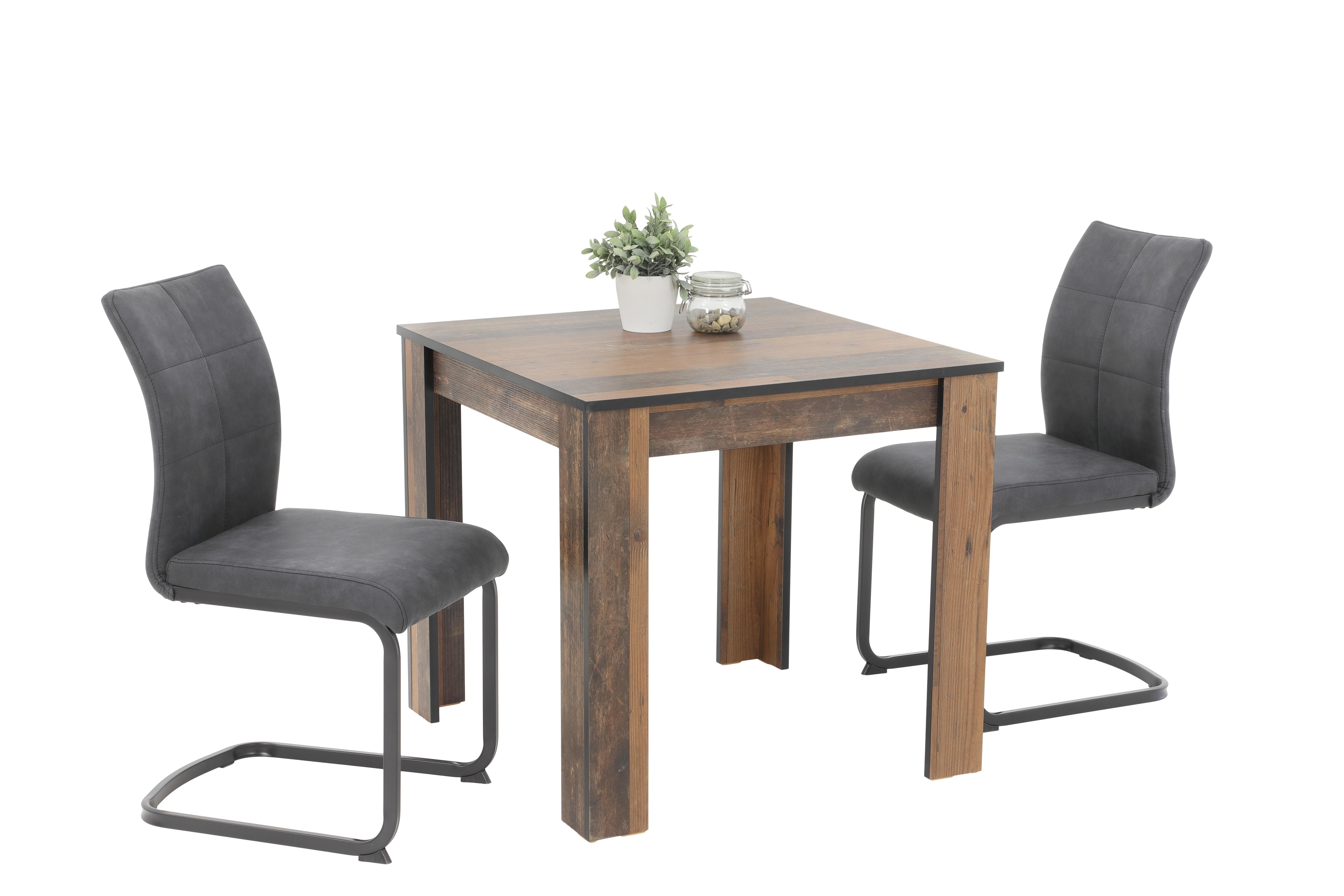 Tischgruppe Erika G - Alteiche/Anthrazit, MODERN, Holzwerkstoff/Textil (80/76/80cm) - MID.YOU