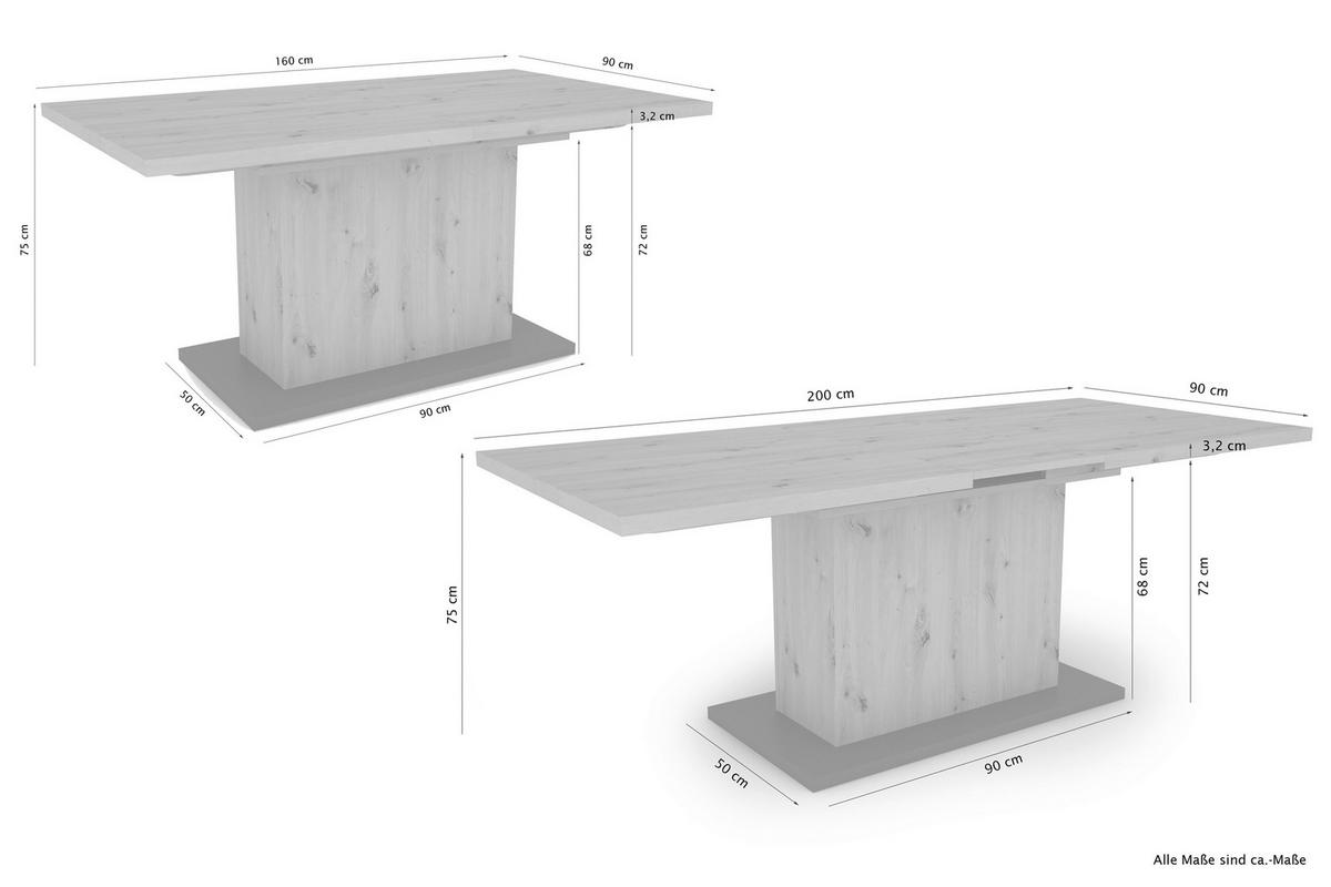 Esstisch Ausziehbar Athen 160-200x90 Cm Grau - Anthrazit/Grau, MODERN, Holzwerkstoff (160/90/75cm) - MID.YOU