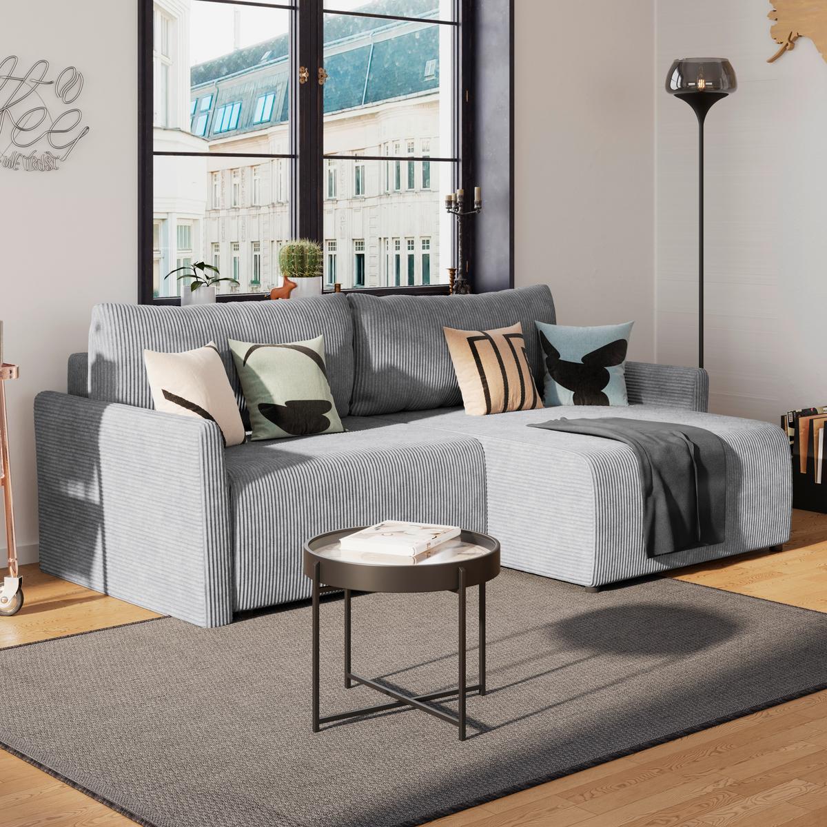Ecksofa mit Schlaffunktion Sonos Silberfarben 228x146 cm - Ecru/Silberfarben, MODERN, Textil (228/146cm)