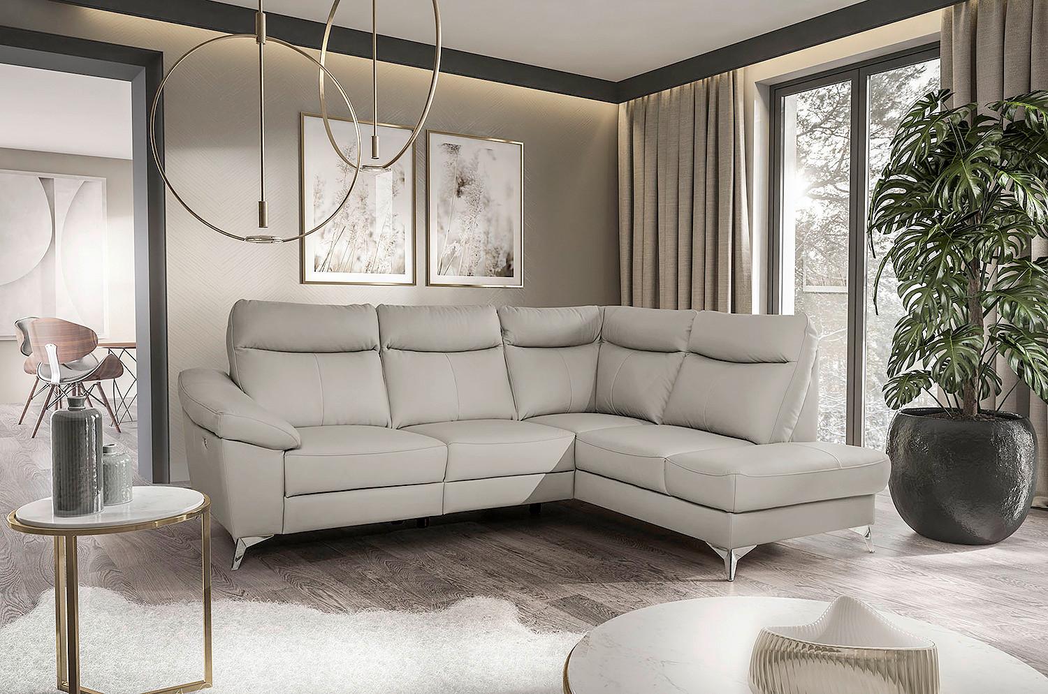 Ecksofa Luna Teilleder platinfarben 242x194 - Platinfarben/Chromfarben, Design, Leder/Textil (242/194cm) - Livetastic