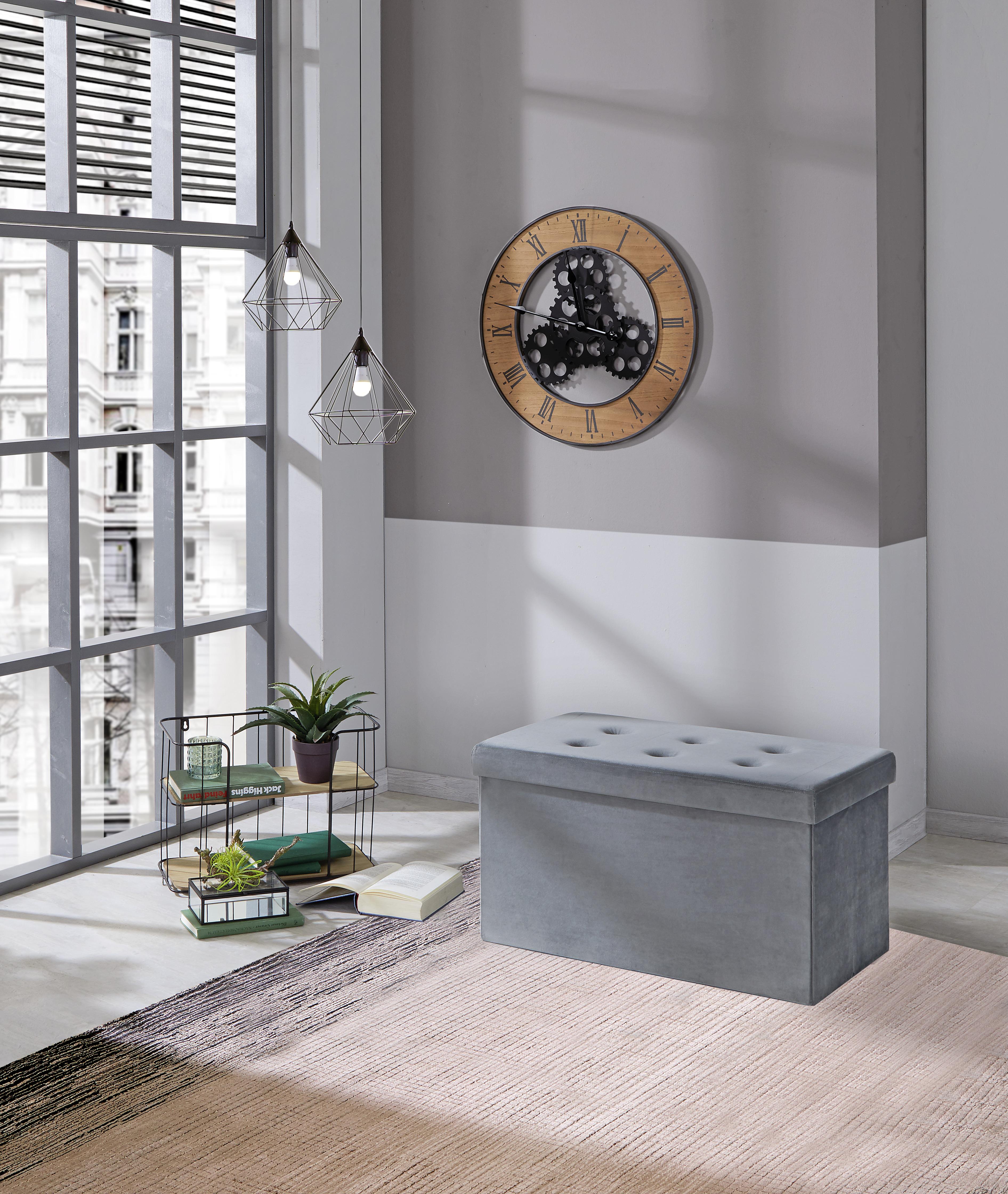 Garderobenbank Velvet B: 70 cm + Truhe Grau - Grau, MODERN, Textil (70/38/38cm) - MID.YOU