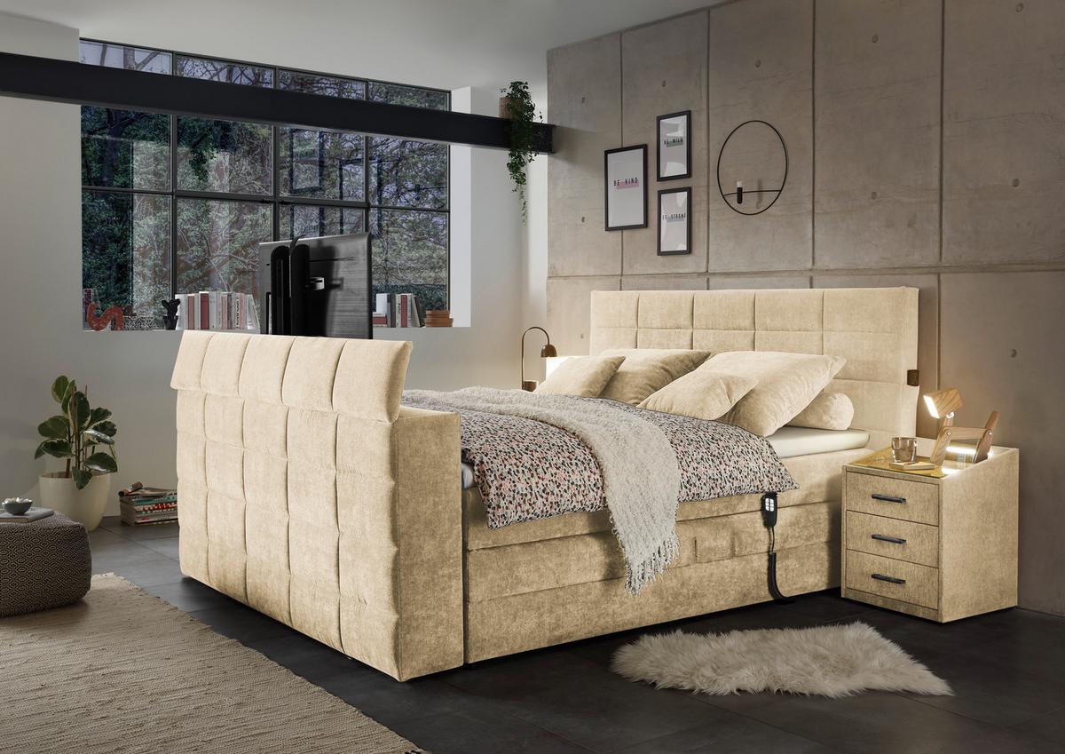 Boxspringbett Mit Topper 180x200 Denver - Sandfarben, KONVENTIONELL, Textil (180/200cm) - Carryhome