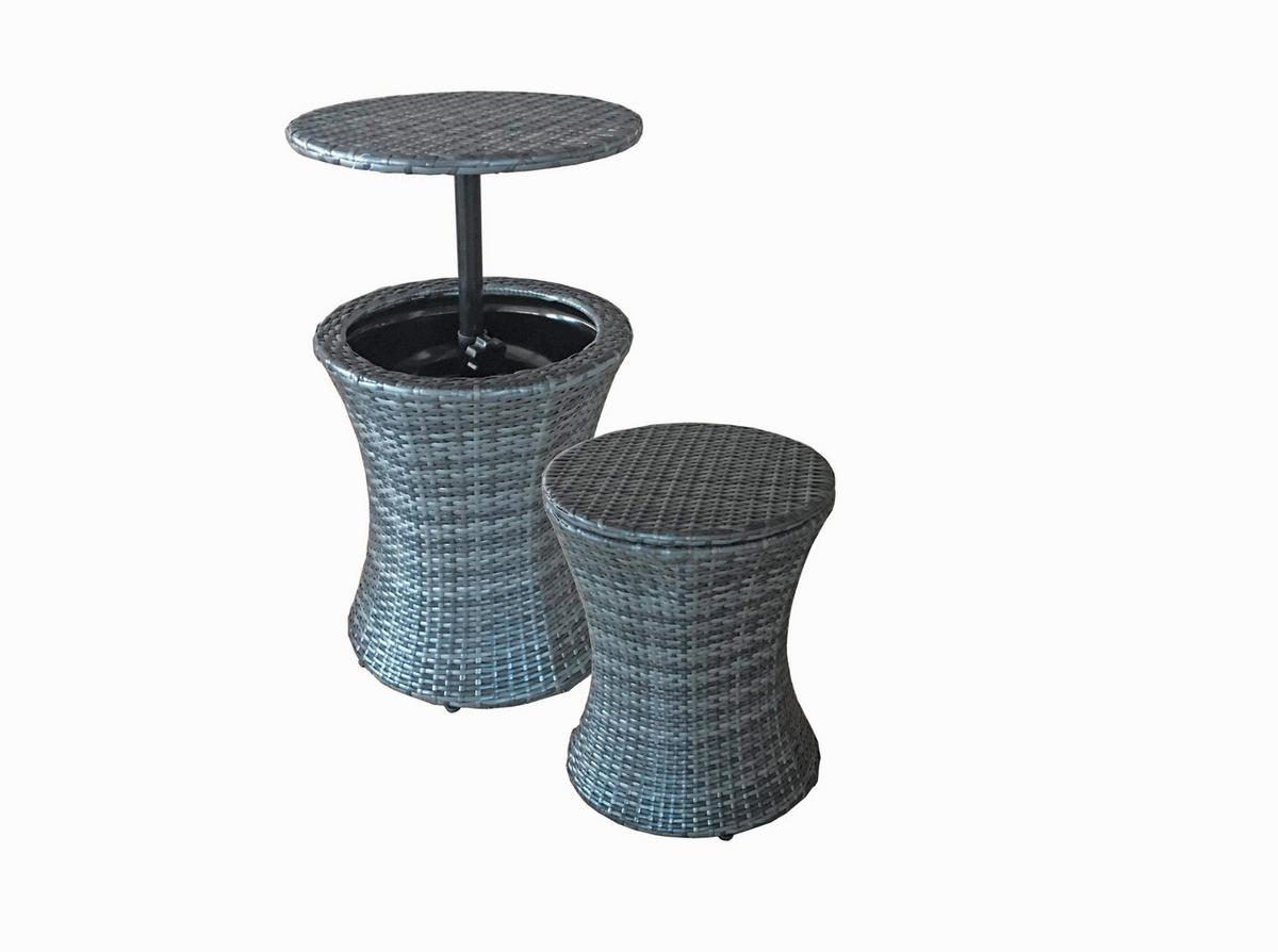 Gartentisch mit Getränkekühler Mumbai Kunststoff/Metall ⌀45cm - Dunkelgrau/Schwarz, Basics, Kunststoff/Metall (45/55/45cm) - Gardenson