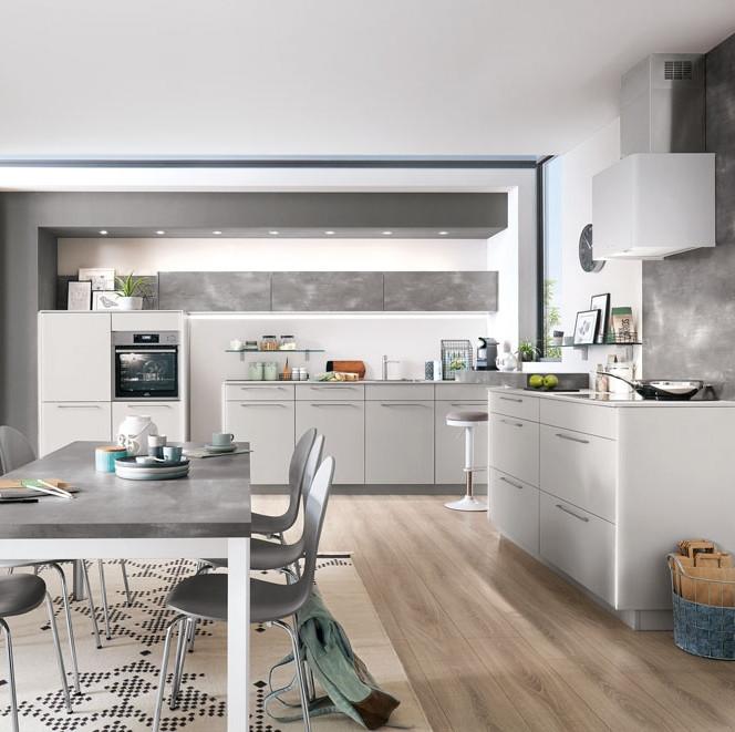Einbauküche Fontana Frei Planbar Modernes Design - Weiß/Grau, MODERN, Holzwerkstoff - Vertico