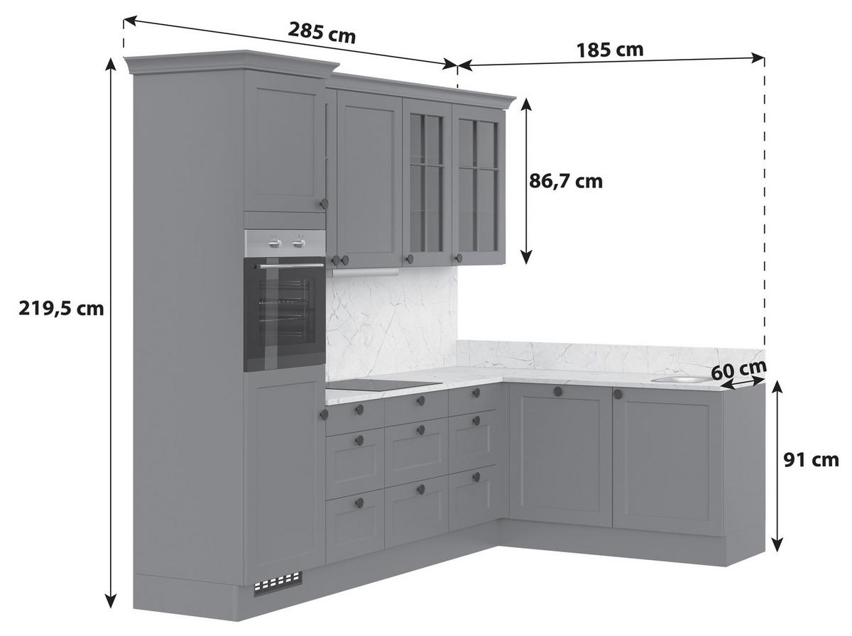 ECKKÜCHE IP 4250 - Graphitfarben/Weiß, ROMANTIK / LANDHAUS, Holzwerkstoff (285/185cm) - Impuls