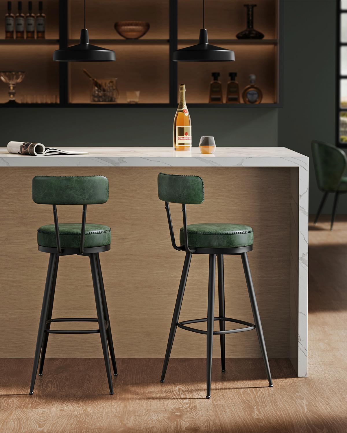 SADA BAROVÝCH ŽIDLÍ BAR STOOLS - černá/tmavě zelená, Moderní, kov/kompozitní dřevo (56/101,5/56cm) - MID.YOU