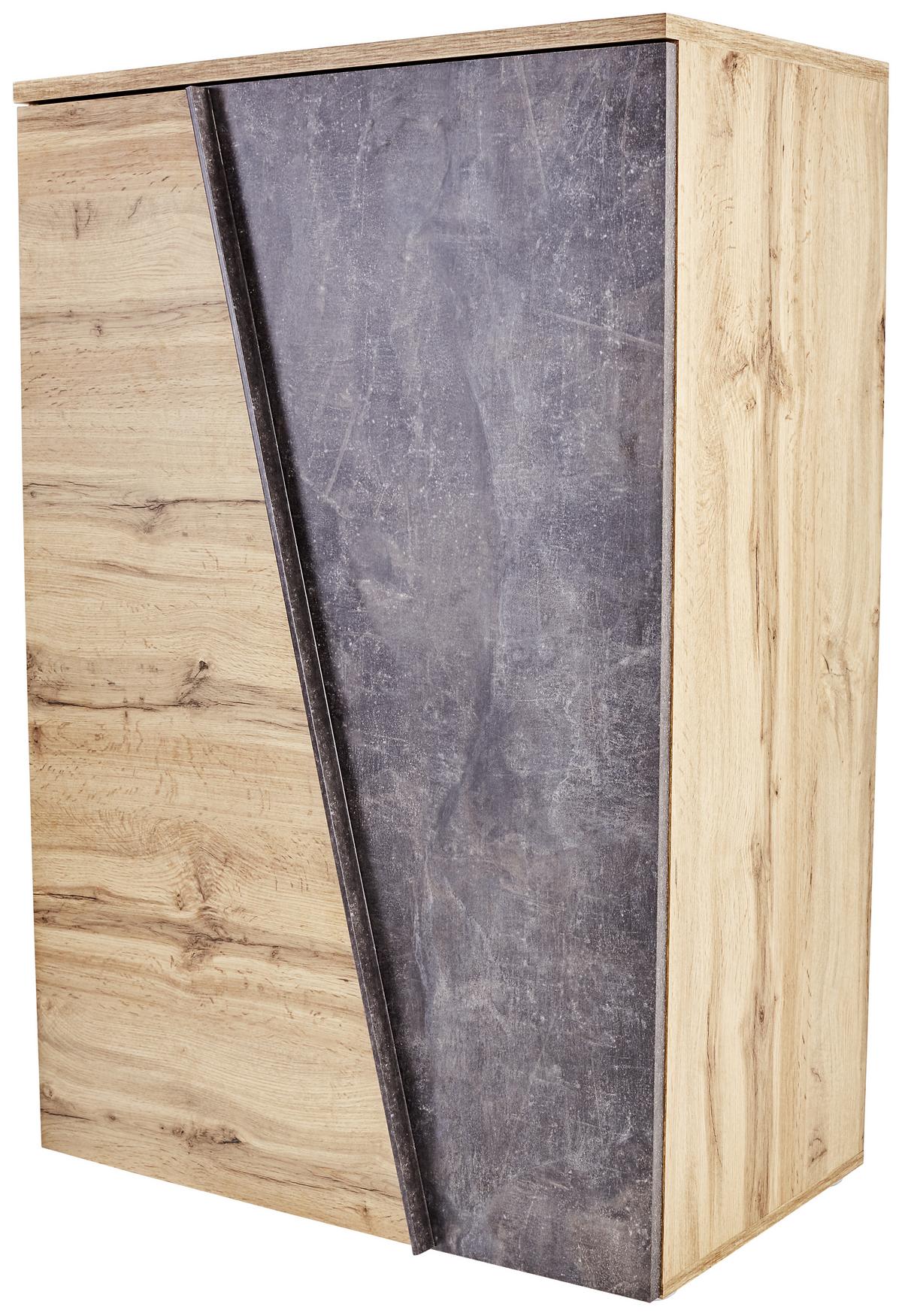 Kommode B 90cm Venedig, Wotan Eiche/Beton Dekor - Eichefarben/Schwarz, MODERN, Holzwerkstoff (90/121,5/40cm)