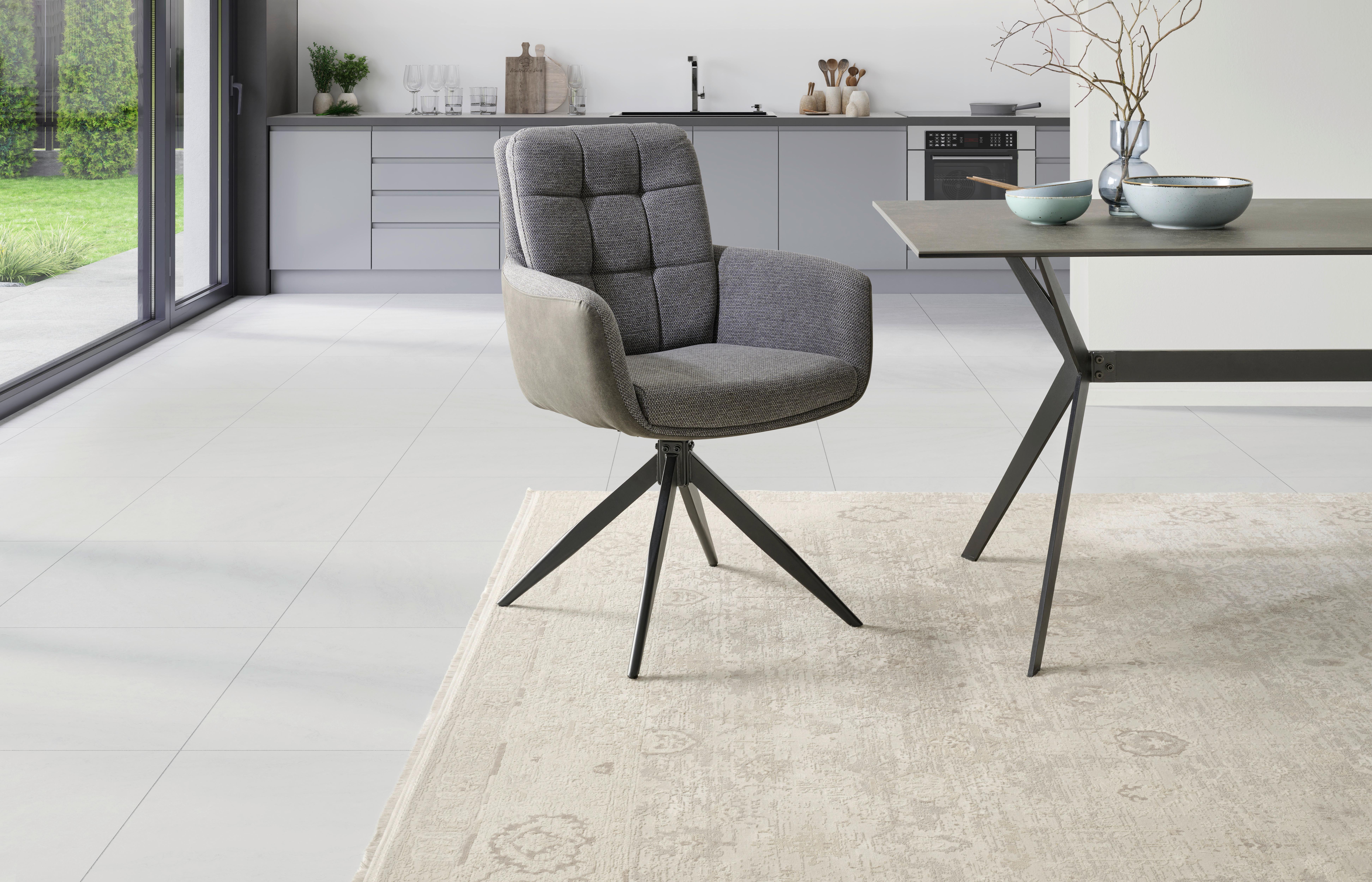 Armlehnstuhl Naim Grau B: 60 cm, 180 ° drehbar - Schwarz/Grau, KONVENTIONELL, Holz/Textil (60/93/66cm) - MID.YOU