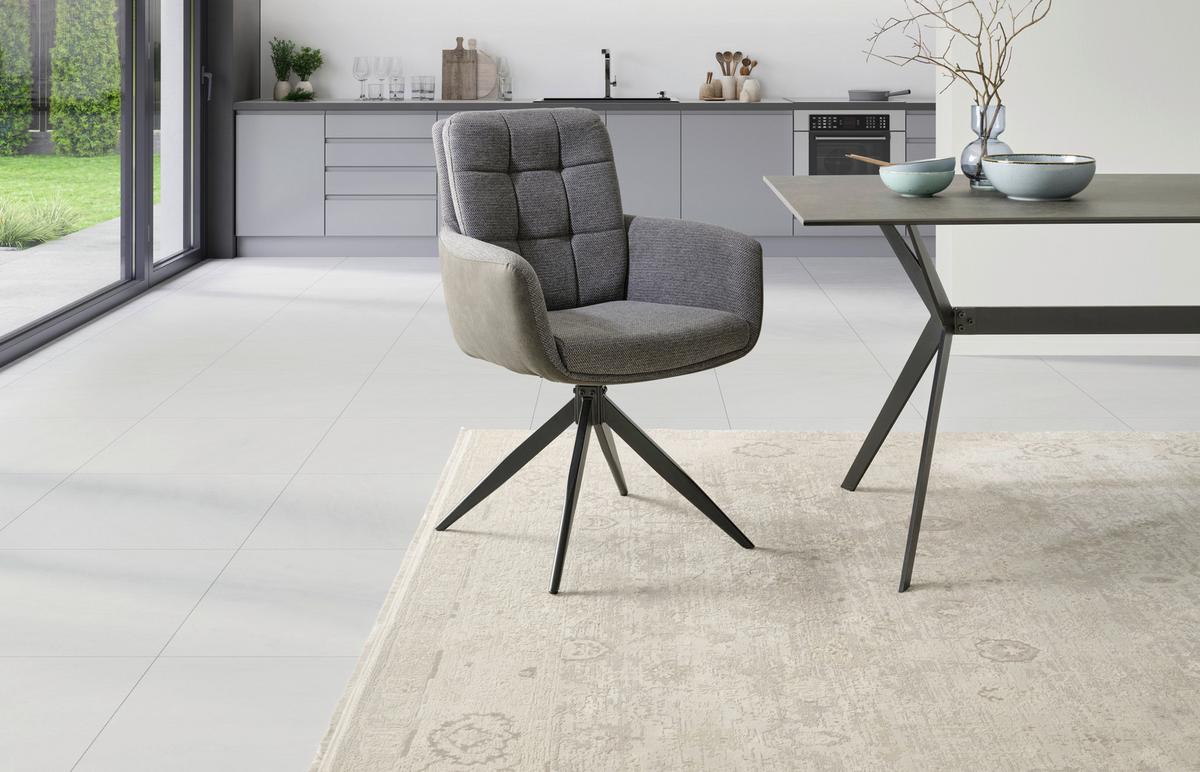 Armlehnstuhl Naim Grau B: 60 Cm, 180 ° Drehbar - Schwarz/Grau, KONVENTIONELL, Holz/Textil (60/93/66cm) - MID.YOU